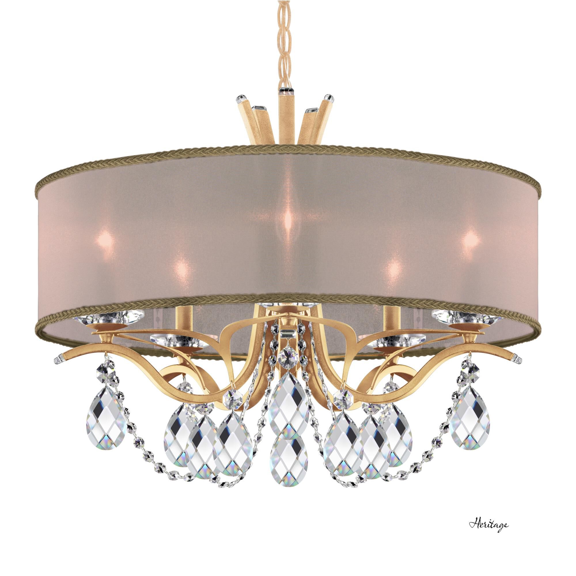 Shown in French Gold finish and Clear Heritage crystal and Gold Hardback shade
