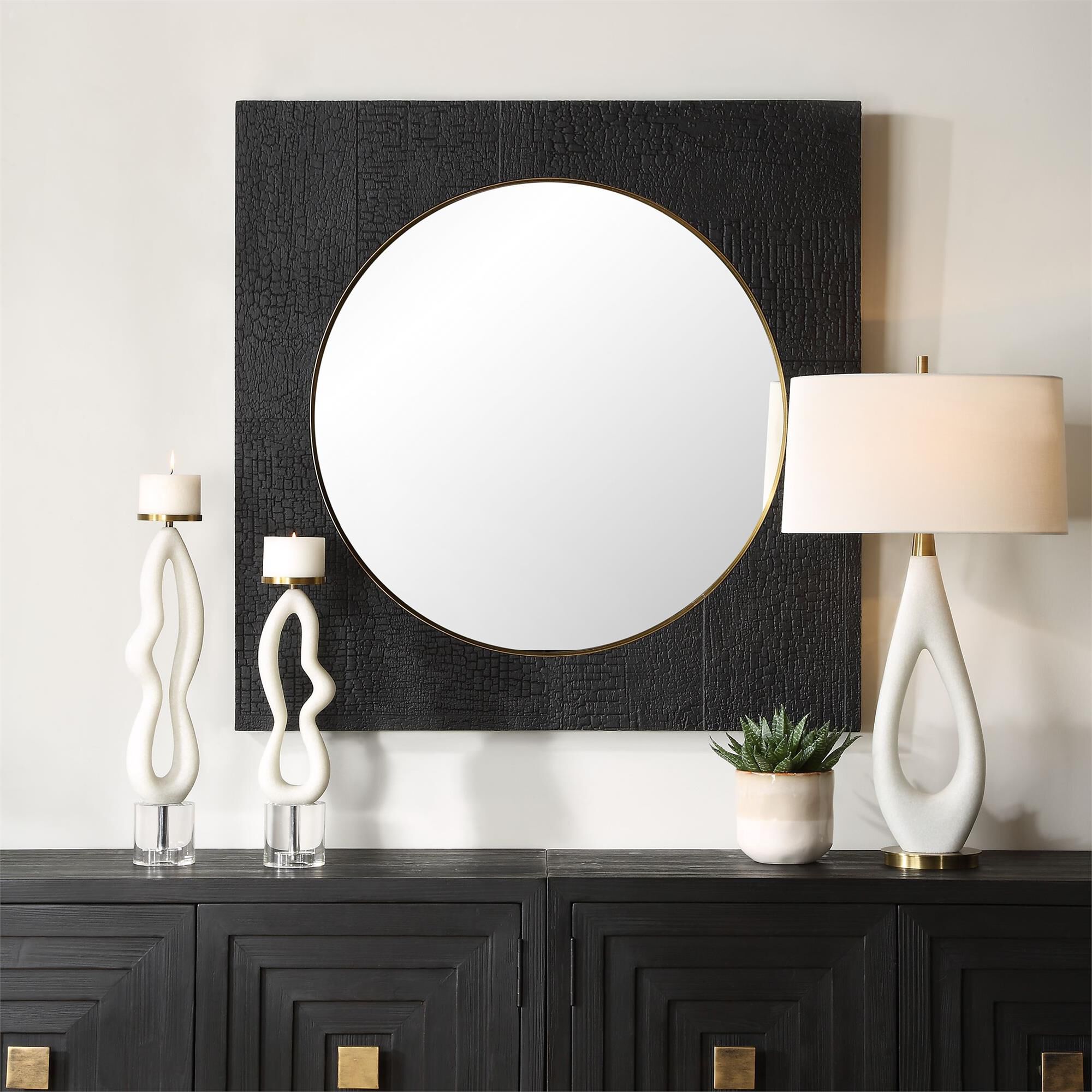 Shown in This Square Mirror Emulates The Timeless Art Of Wood Charring, Its Textured Faux Surface Finished In finish