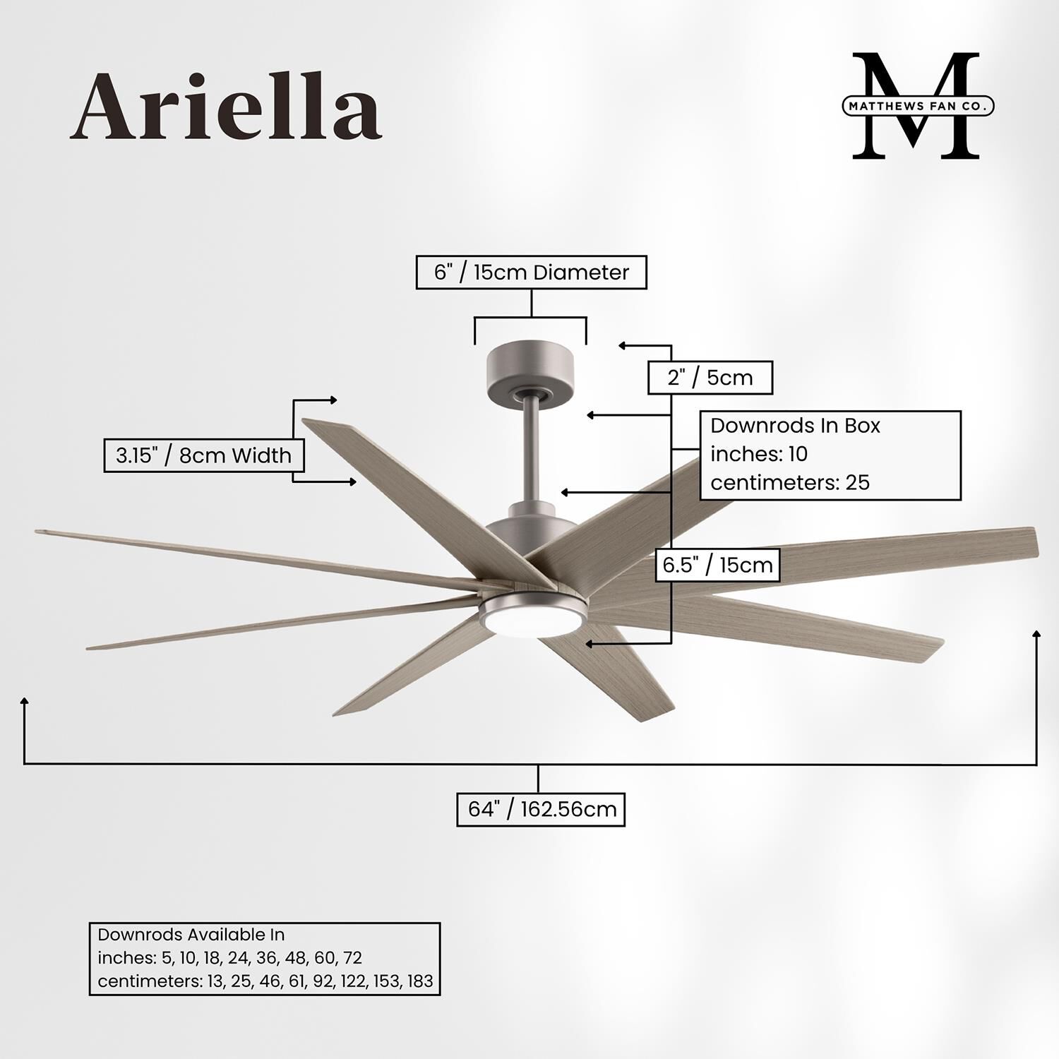 Ariella Outdoor Rated 64 Inch Ceiling Fan with Light Kit by Matthews Fan Company