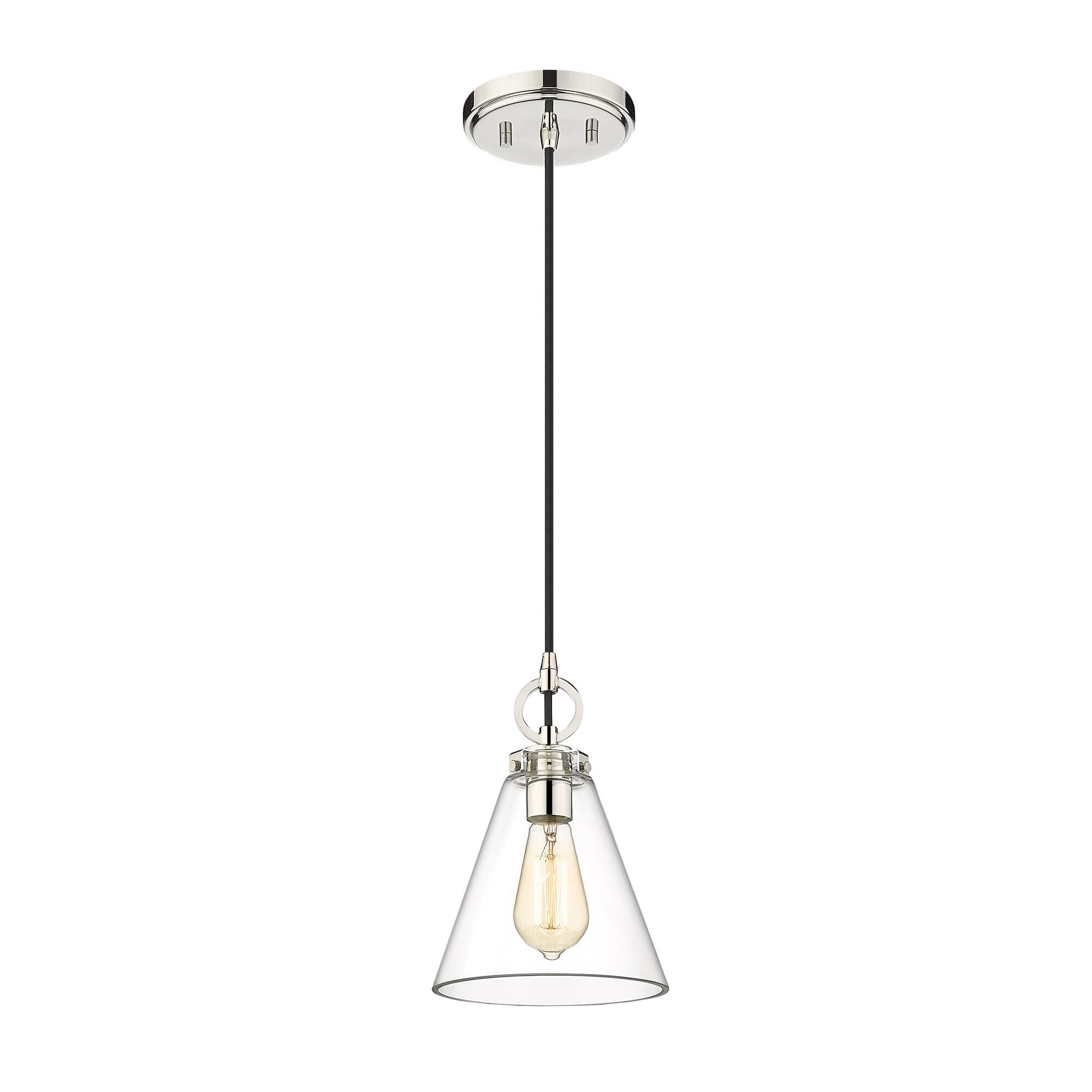 Shown in Polished Nickel finish and Glass shade