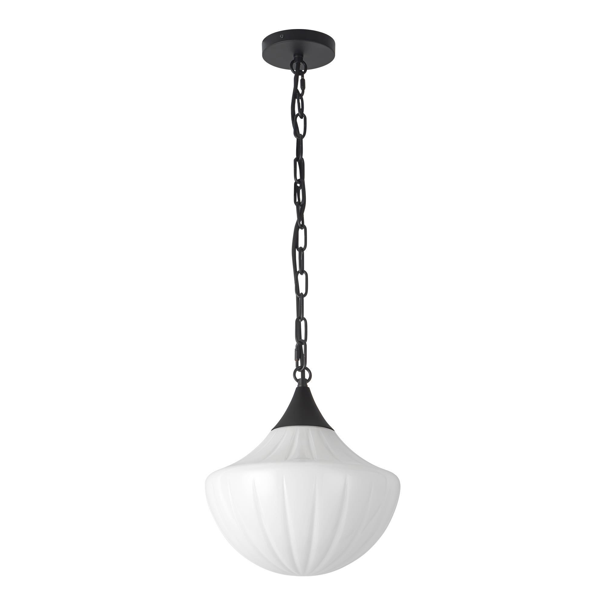 Shown in Matte Black finish and Glossy Ribbed Opal glass