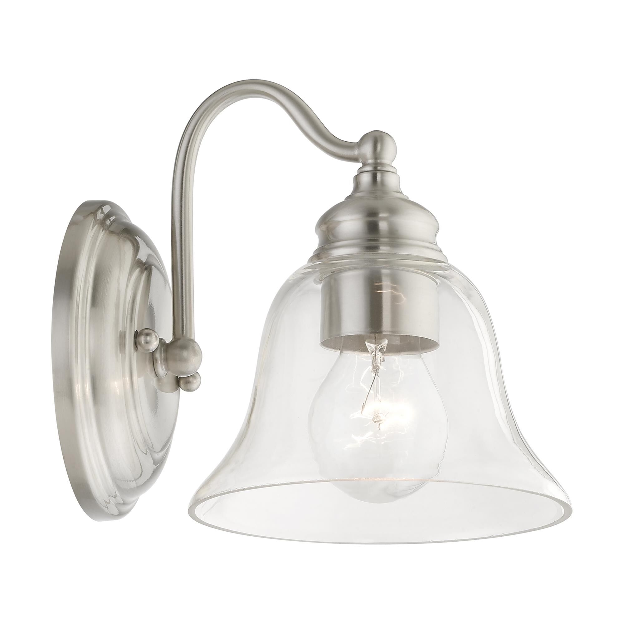 Shown in Brushed Nickel finish and Hand Blown Clear glass