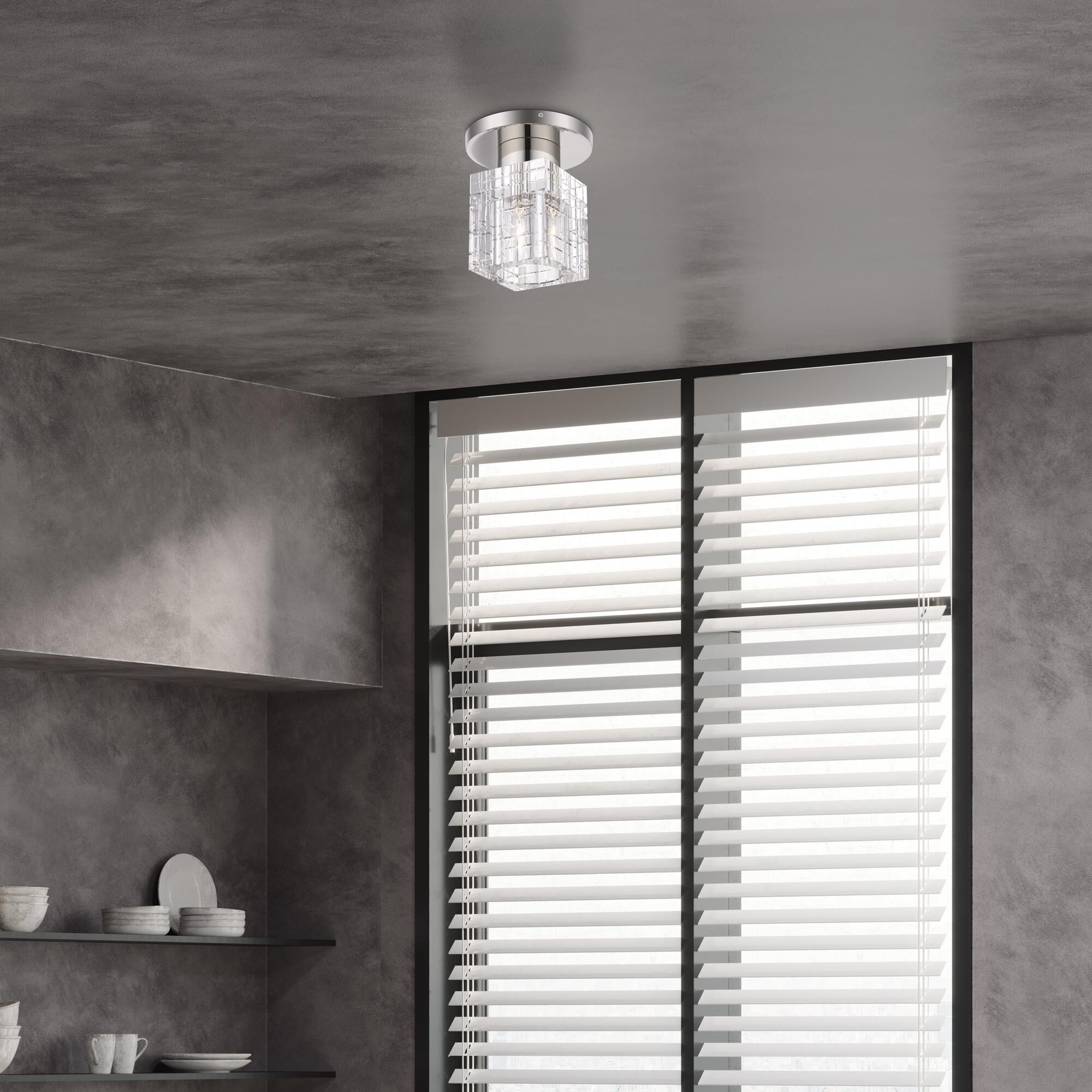 Shown in Polished Nickel finish and Crystal glass