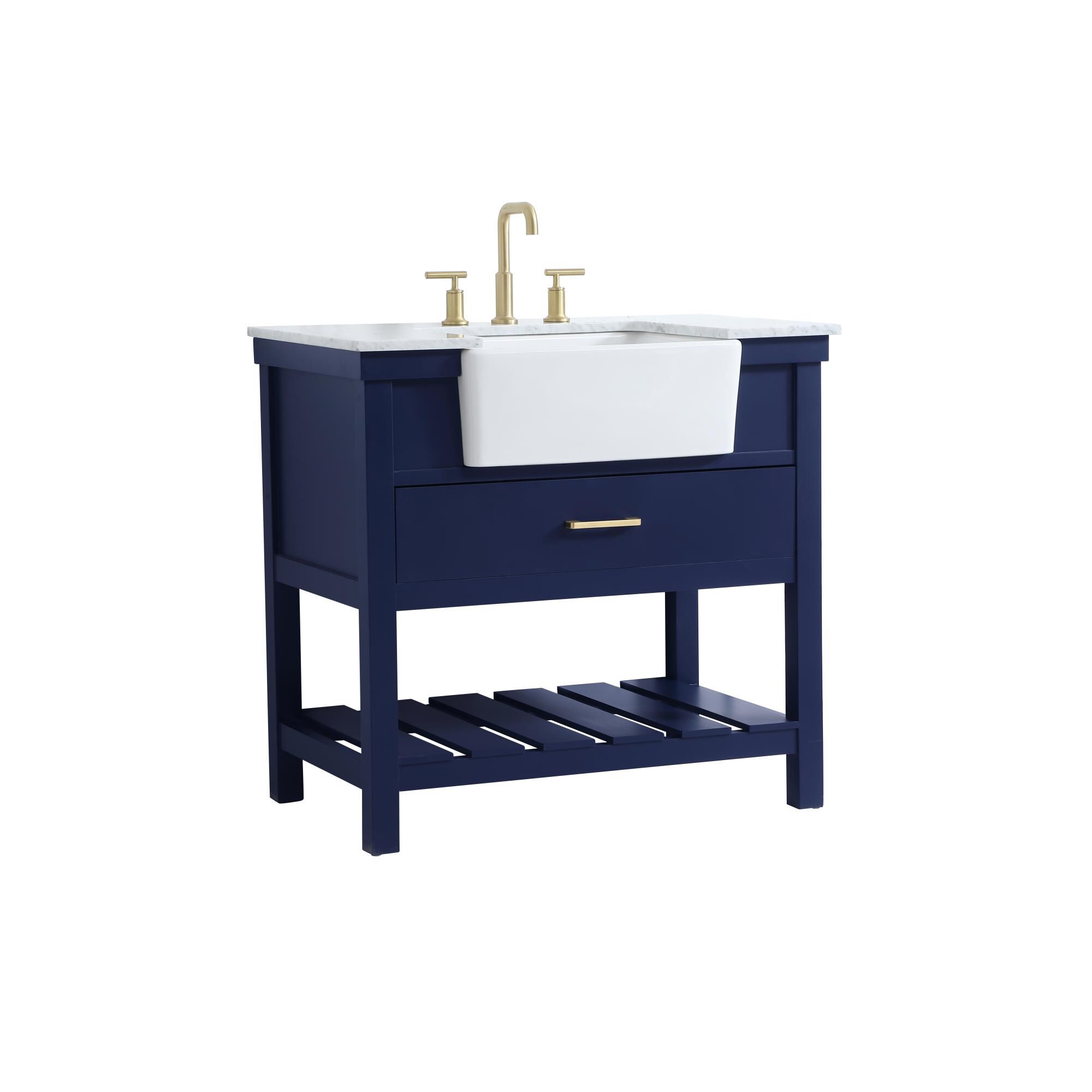 Shown in Blue finish and Without Backsplash accent