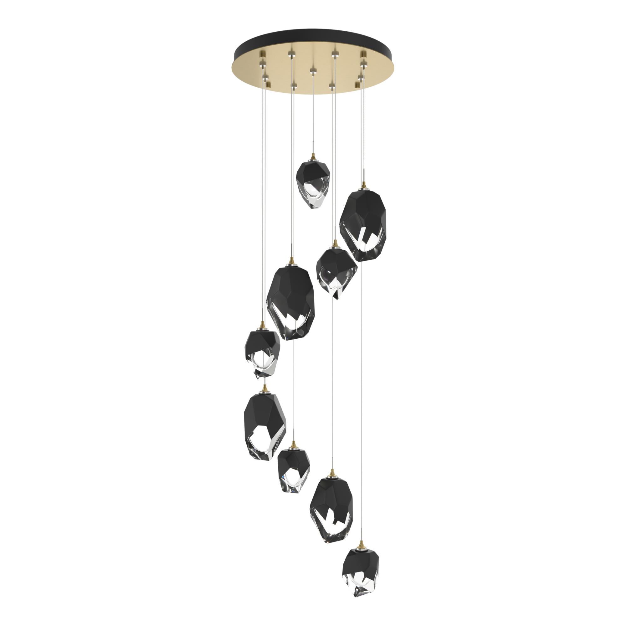 Shown in Modern Brass finish and Black glass and Black Glass shade