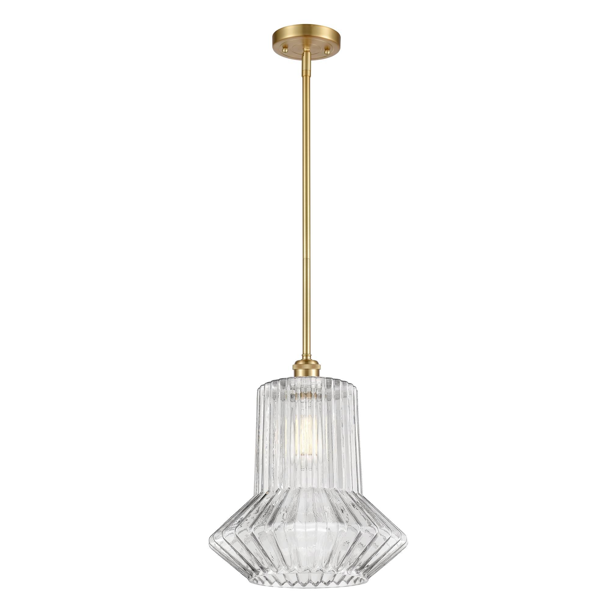 Shown in Satin Gold finish and Clear Spiral Fluted Springwater glass