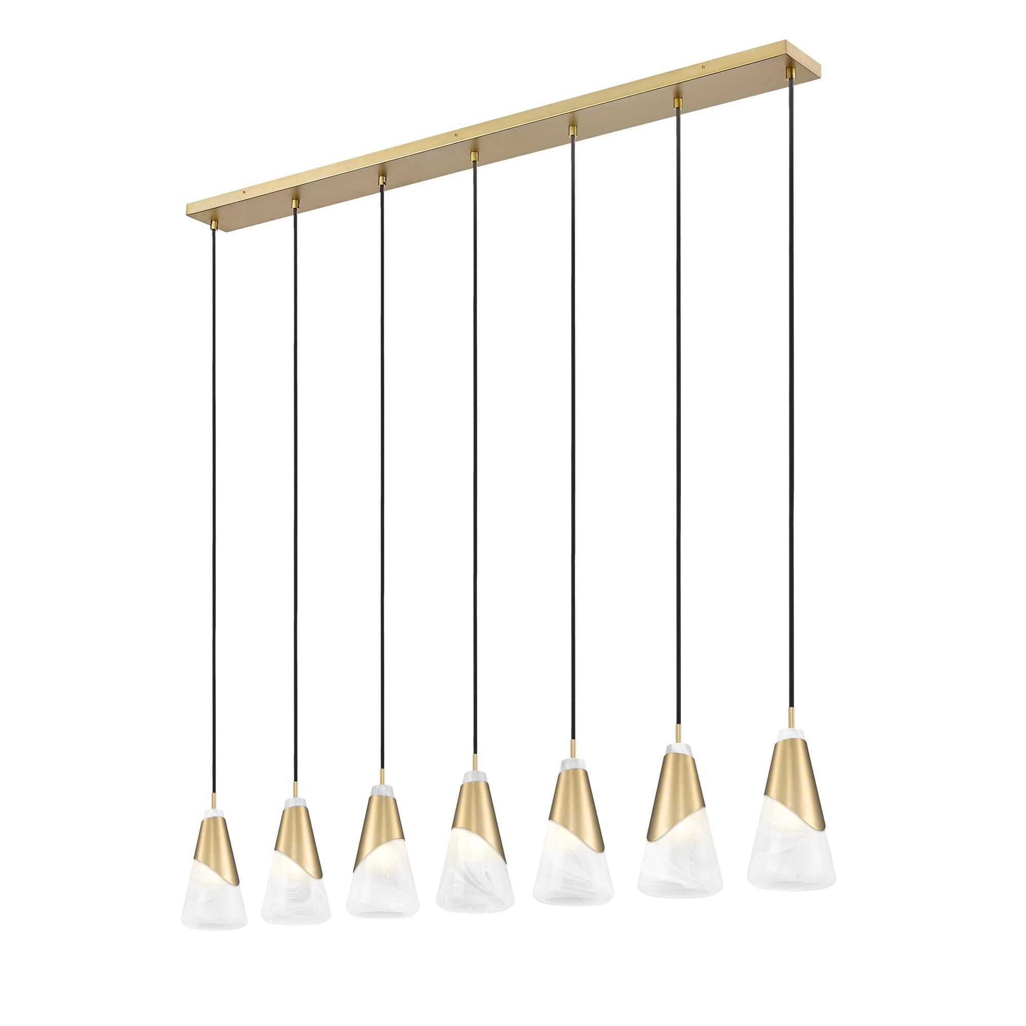 Shown in Modern Gold finish and White Swirl glass and White Swirl shade