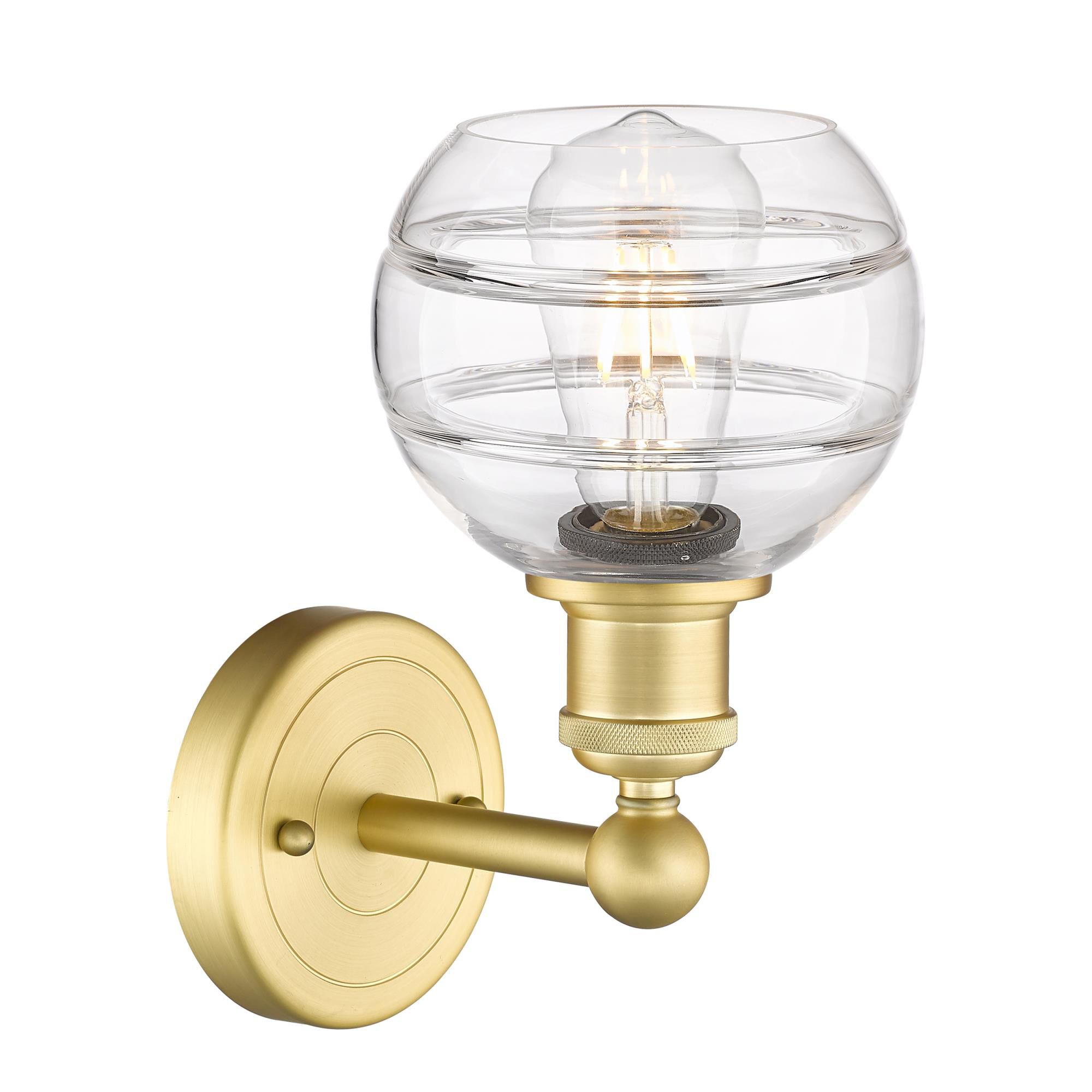 Shown in Satin Gold finish and Clear glass