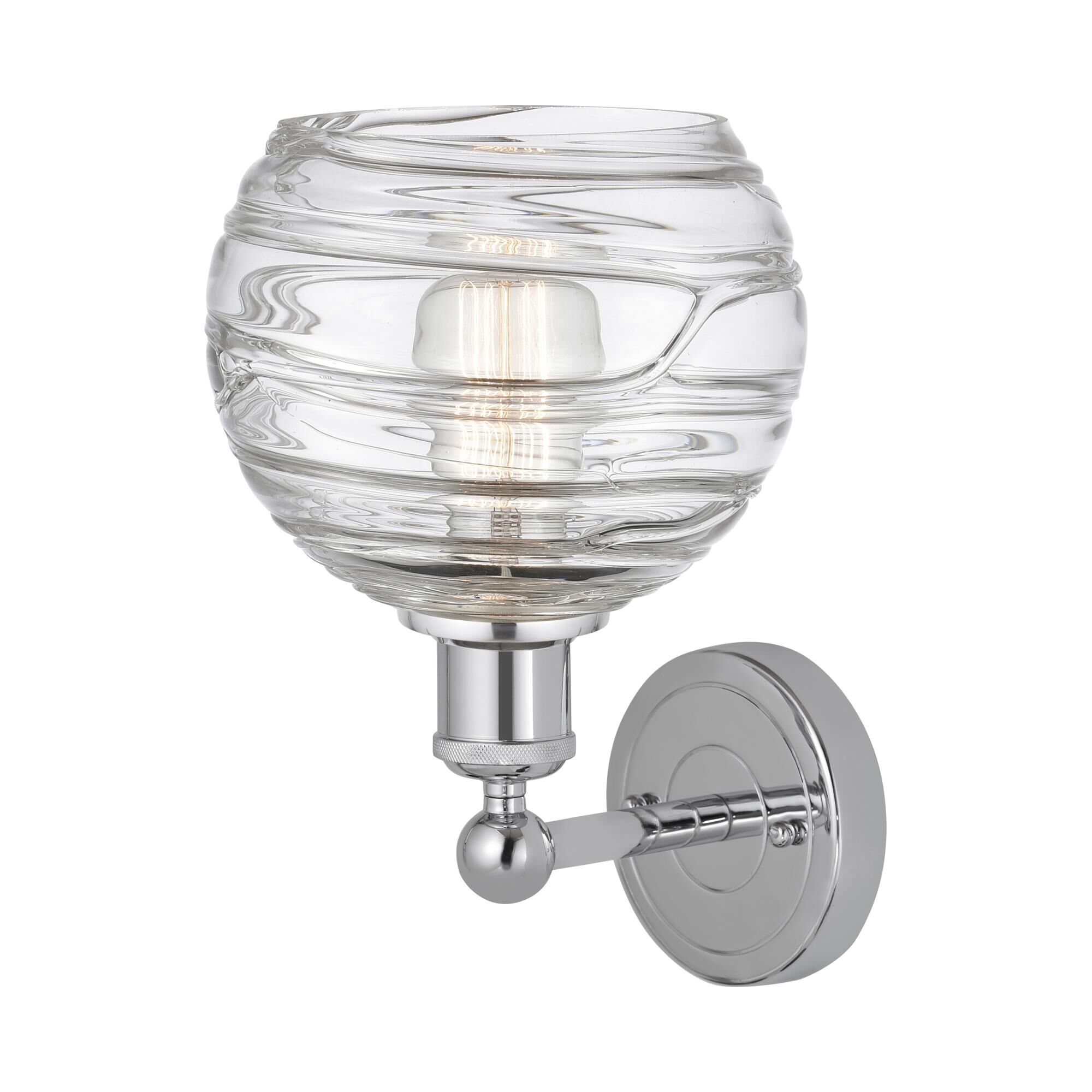 Shown in Polished Chrome finish and Clear Deco Swirl glass