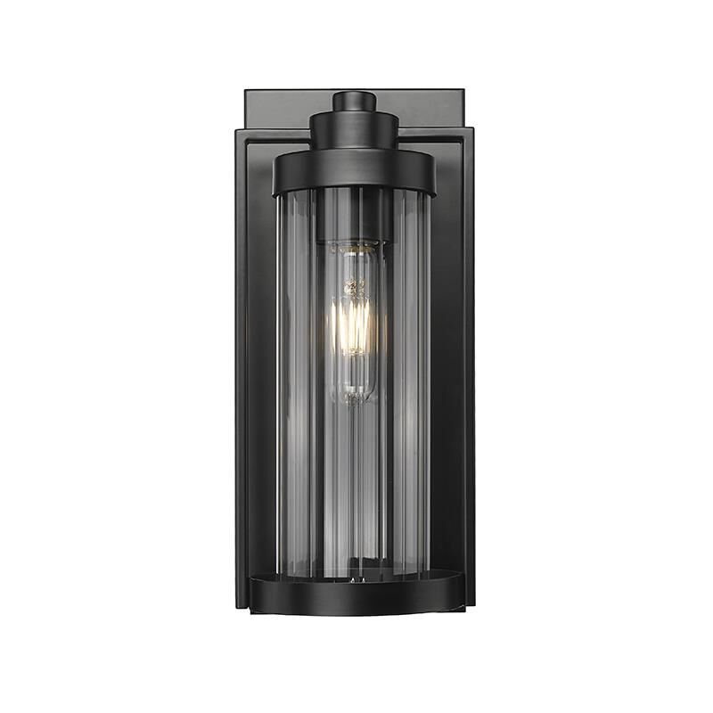 Shown in Powder Coated Black finish and Clear Ribbed glass