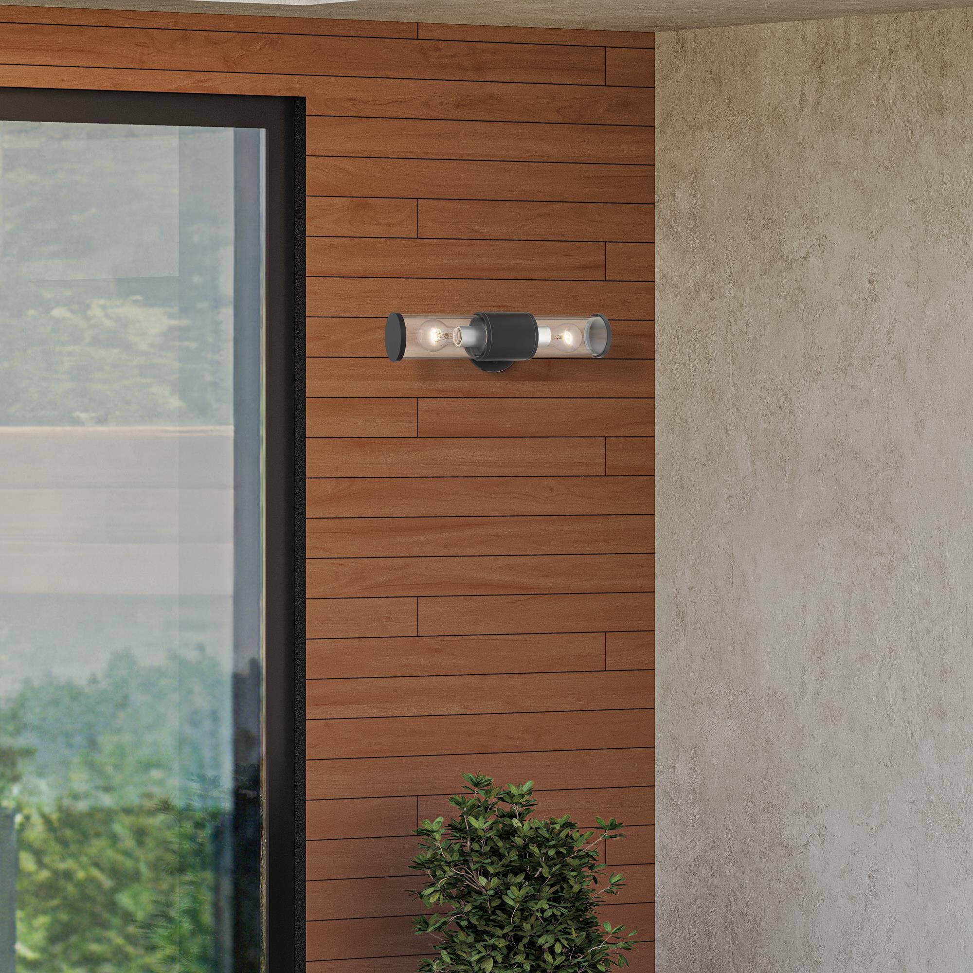 Shown in Textured Black With Antique Silver Accents finish and Clear glass