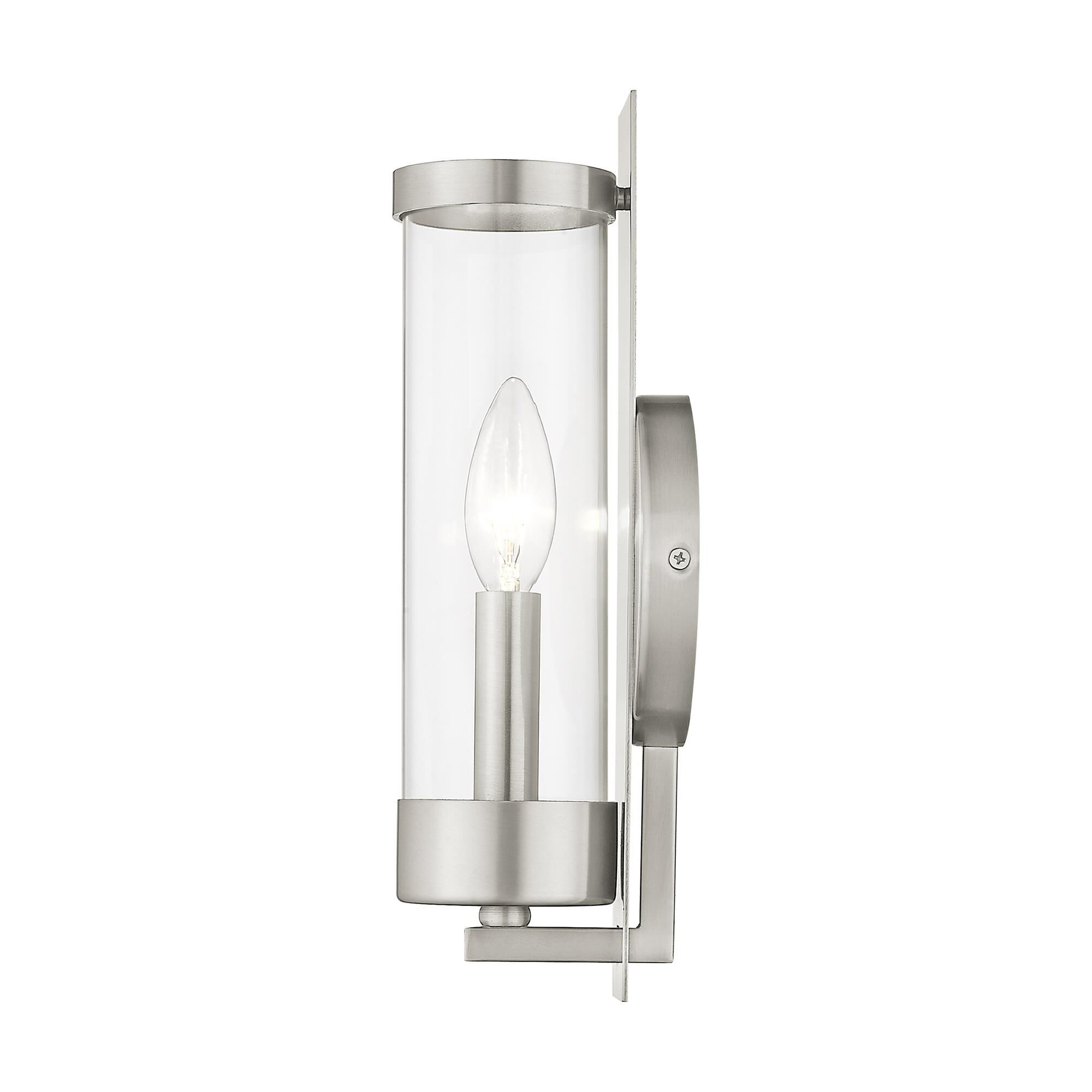 Shown in Brushed Nickel finish and Clear glass
