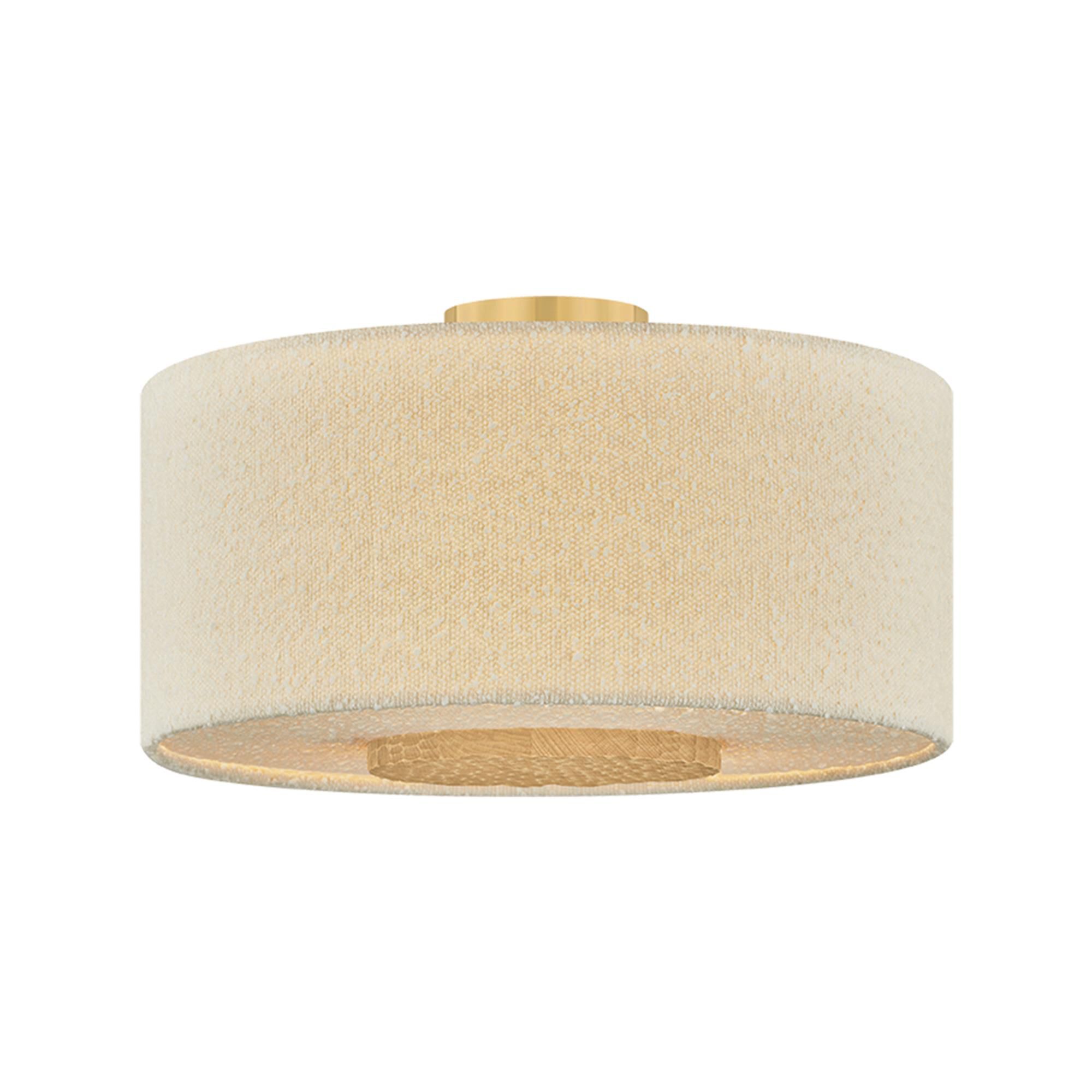 Shown in Aged Brass finish and Textured Linen shade