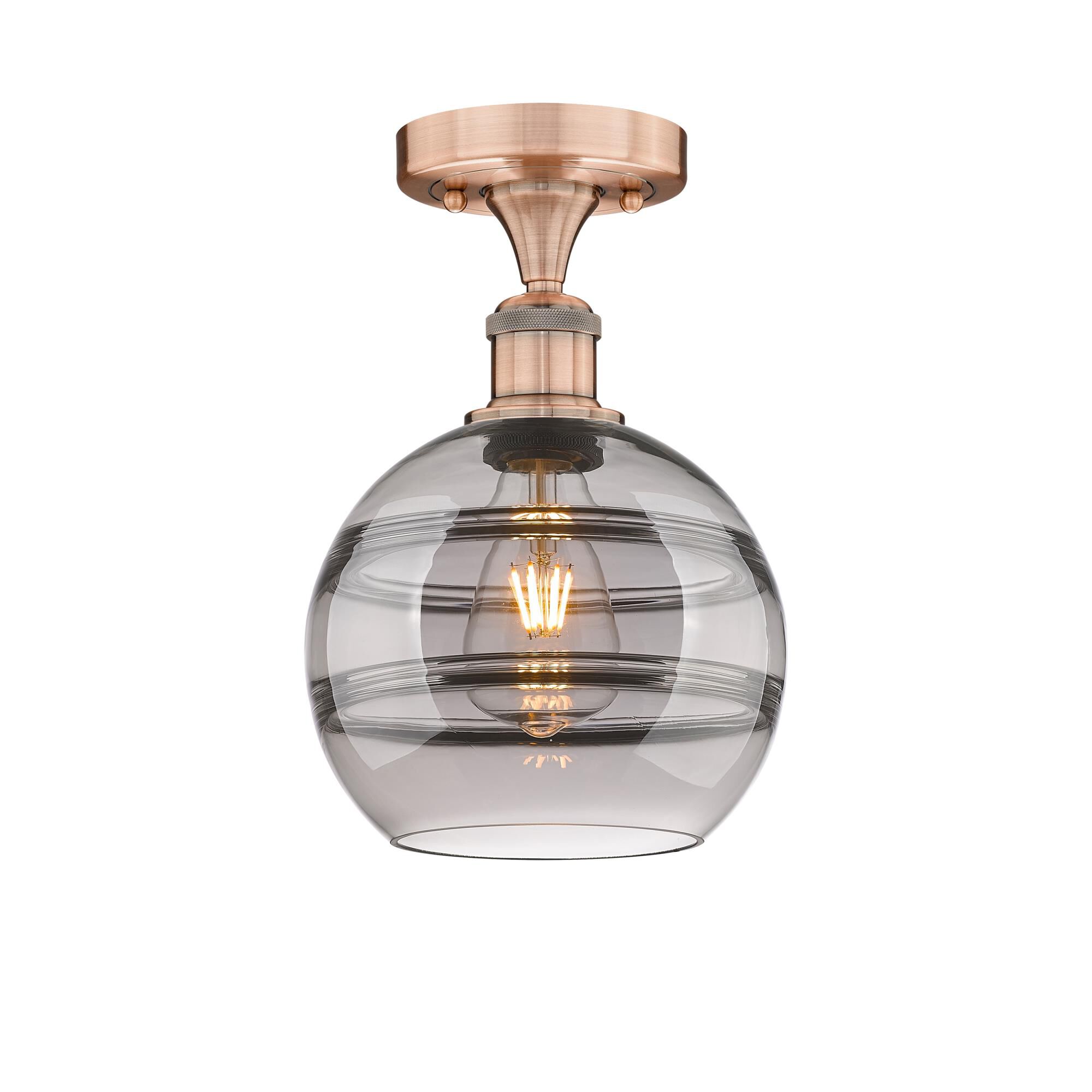 Shown in Antique Copper finish and Light Smoke glass