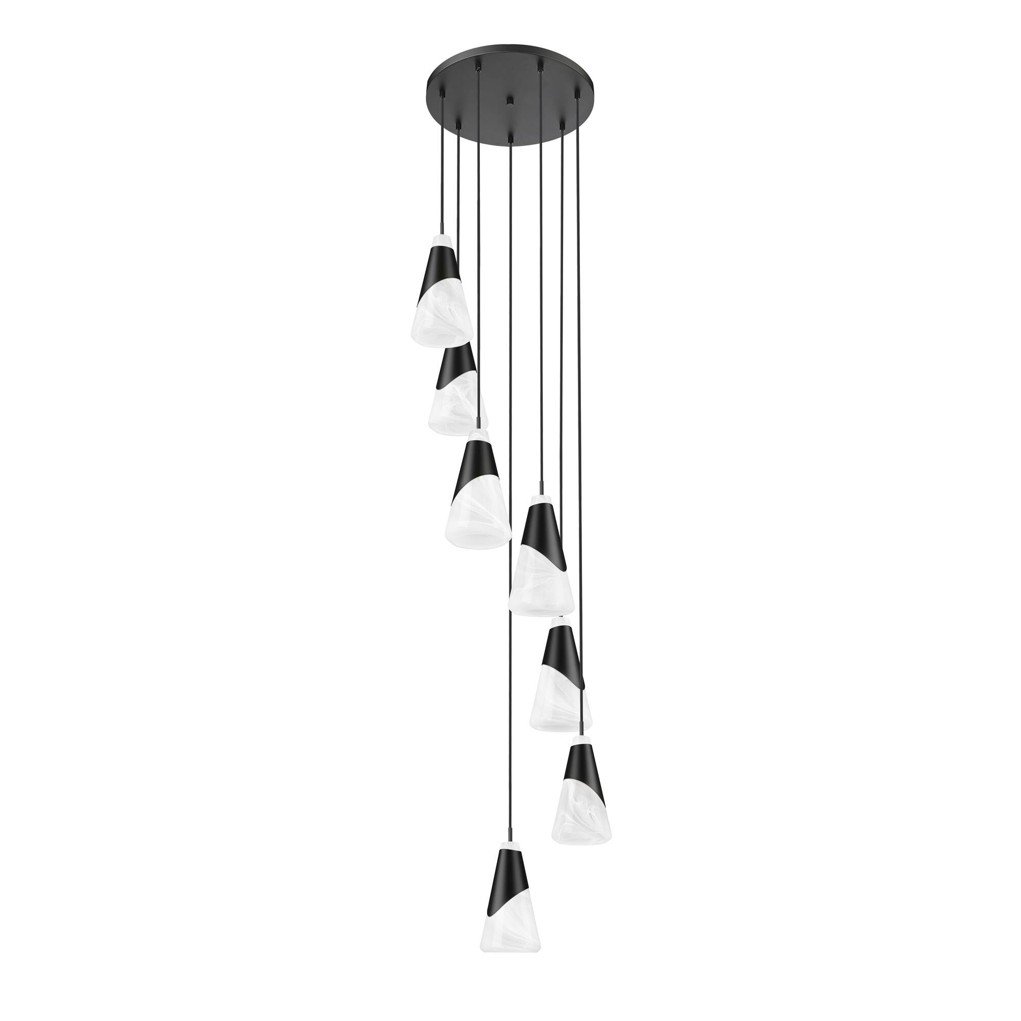 Shown in Matte Black finish and White Swirl glass and White Swirl shade
