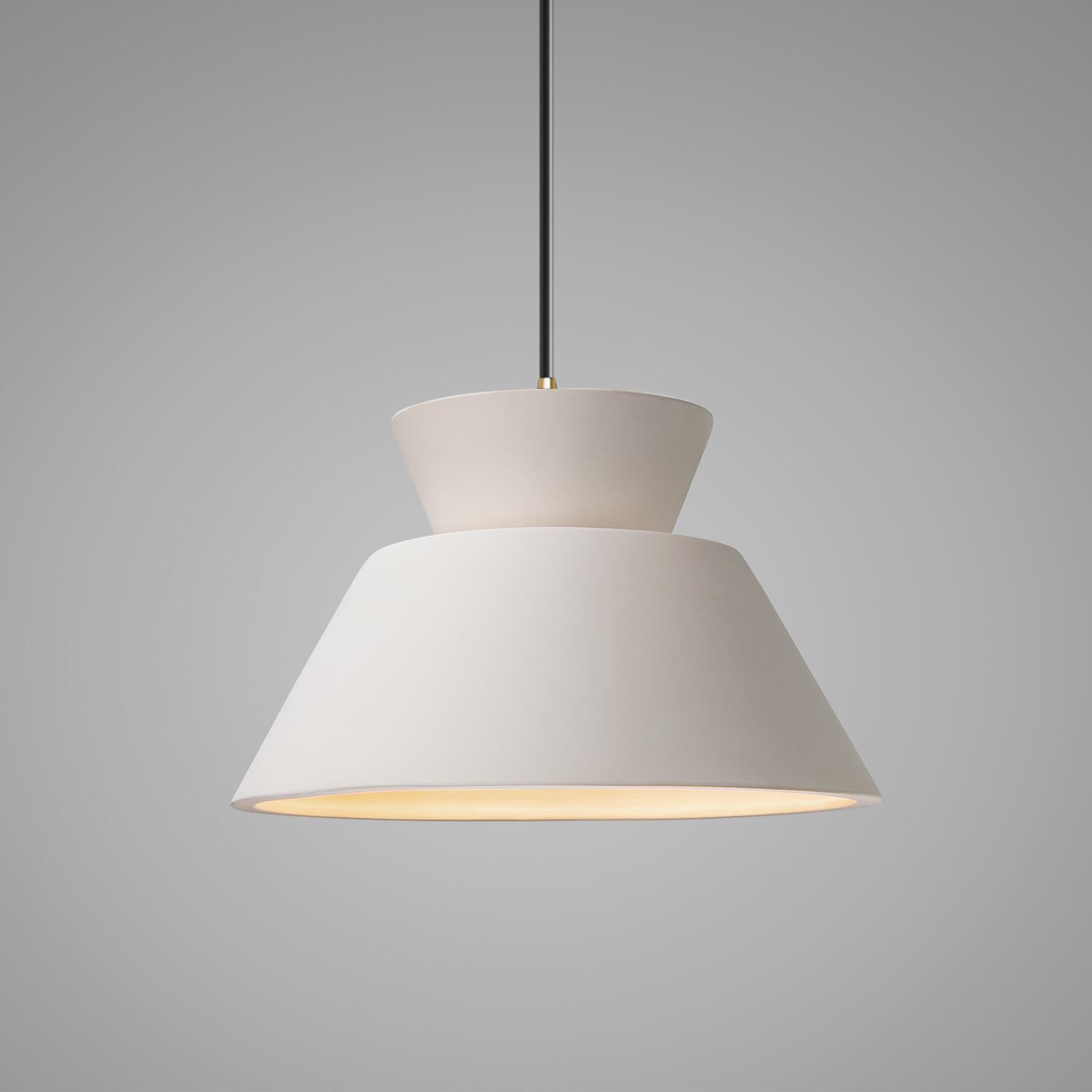 Shown in Antique Brass finish and Bisque Ceramic shade