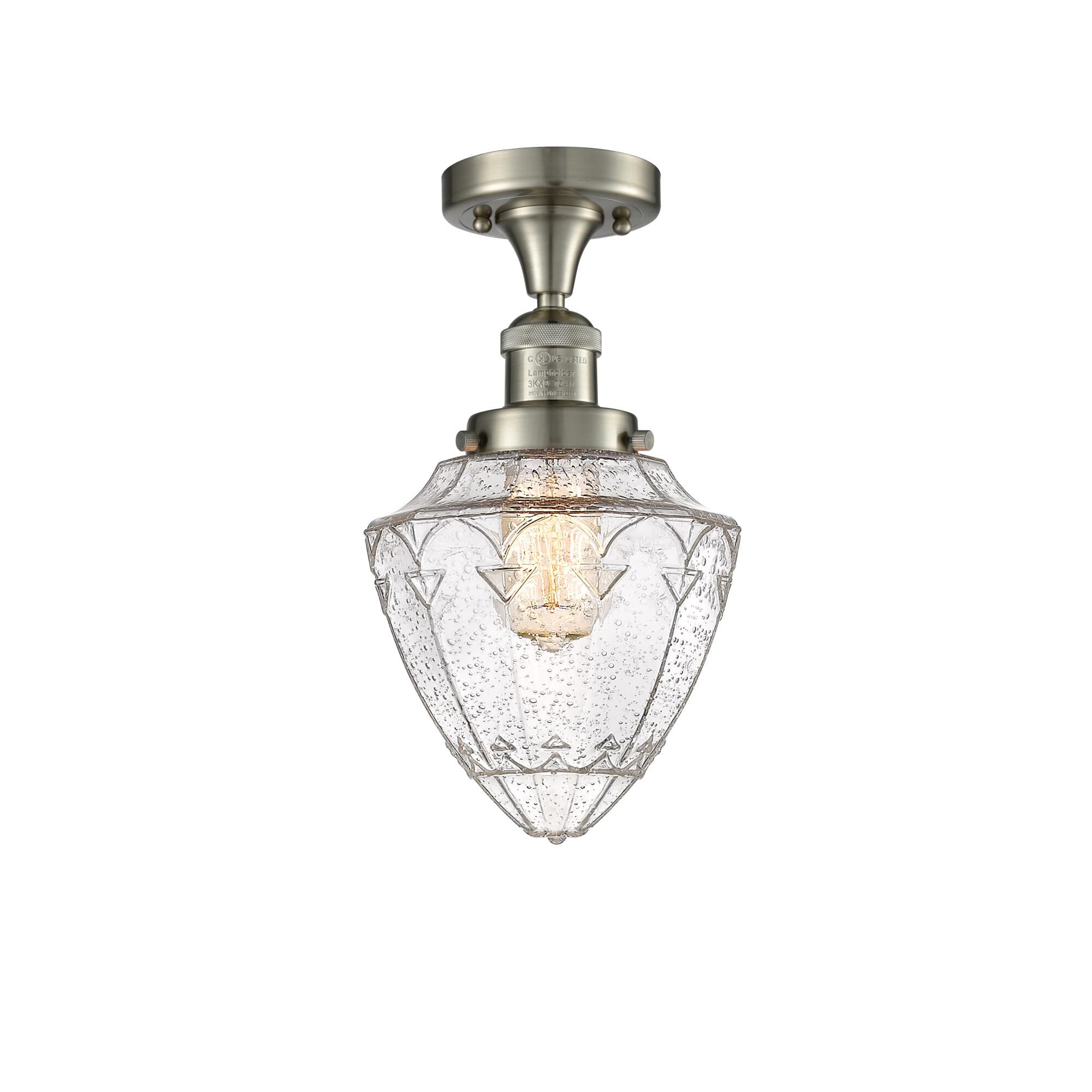 Shown in Brushed Satin Nickel finish and Seedy Small Bullet glass