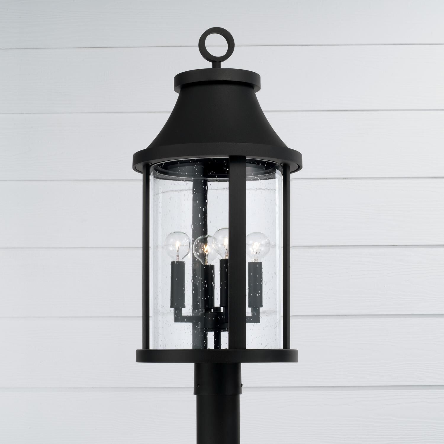 Shown in Black finish and Clear Seeded glass