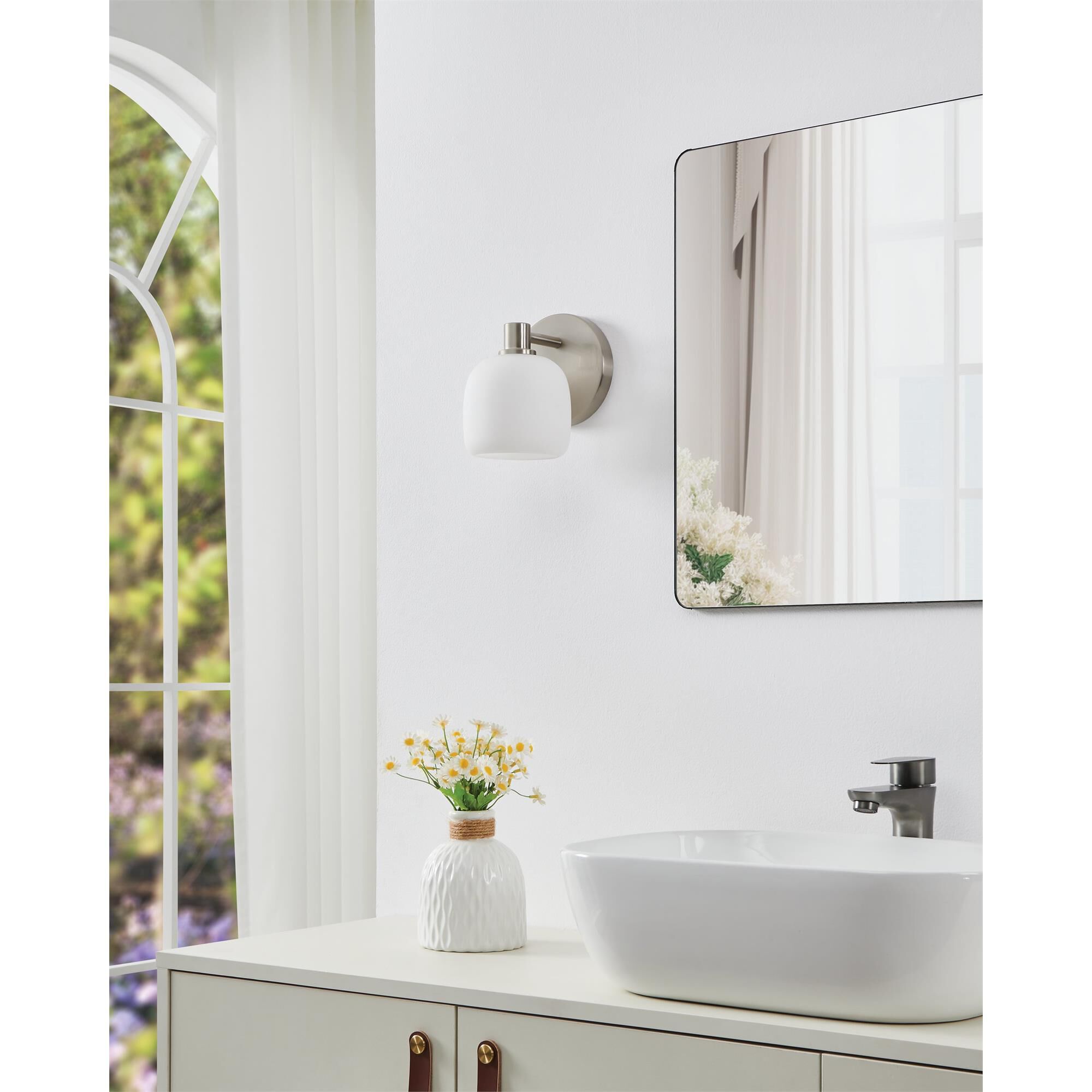 Shown in Brushed Nickel finish and Etched Opal glass