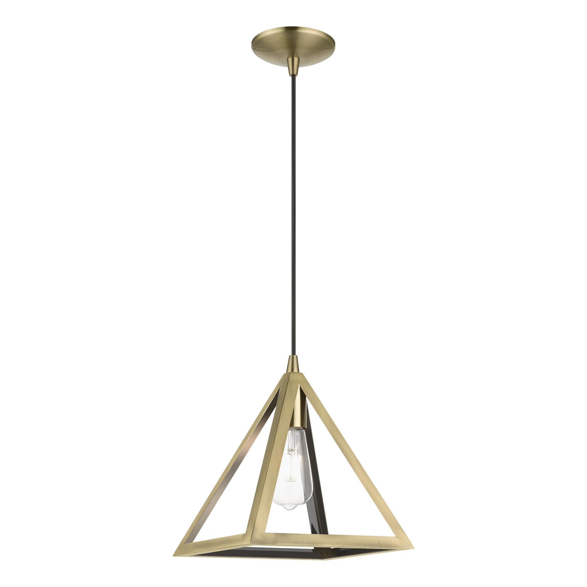 Shown in Antique Brass finish and Antique Brass Metal shade