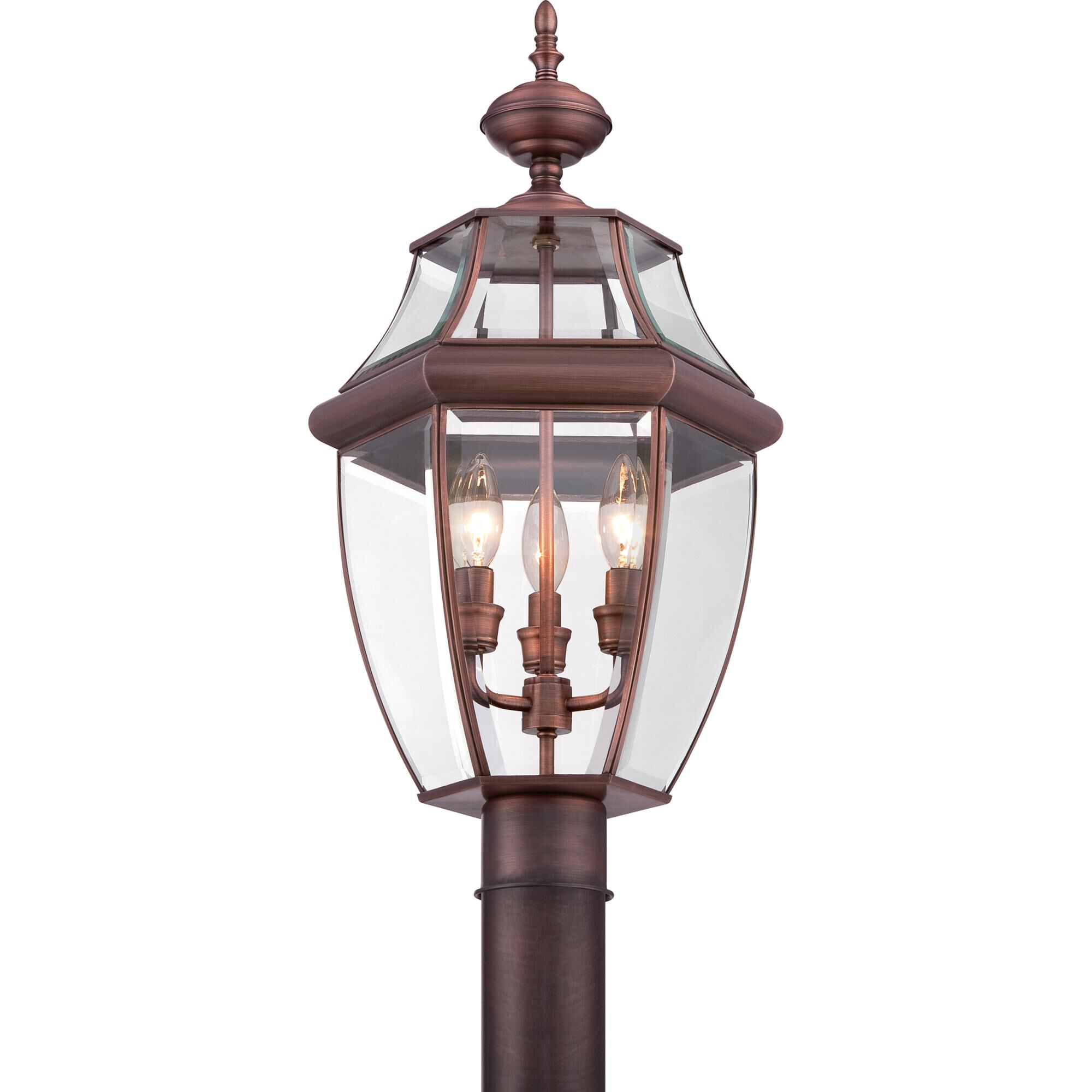 Shown in Aged Copper finish and Clear Beveled glass