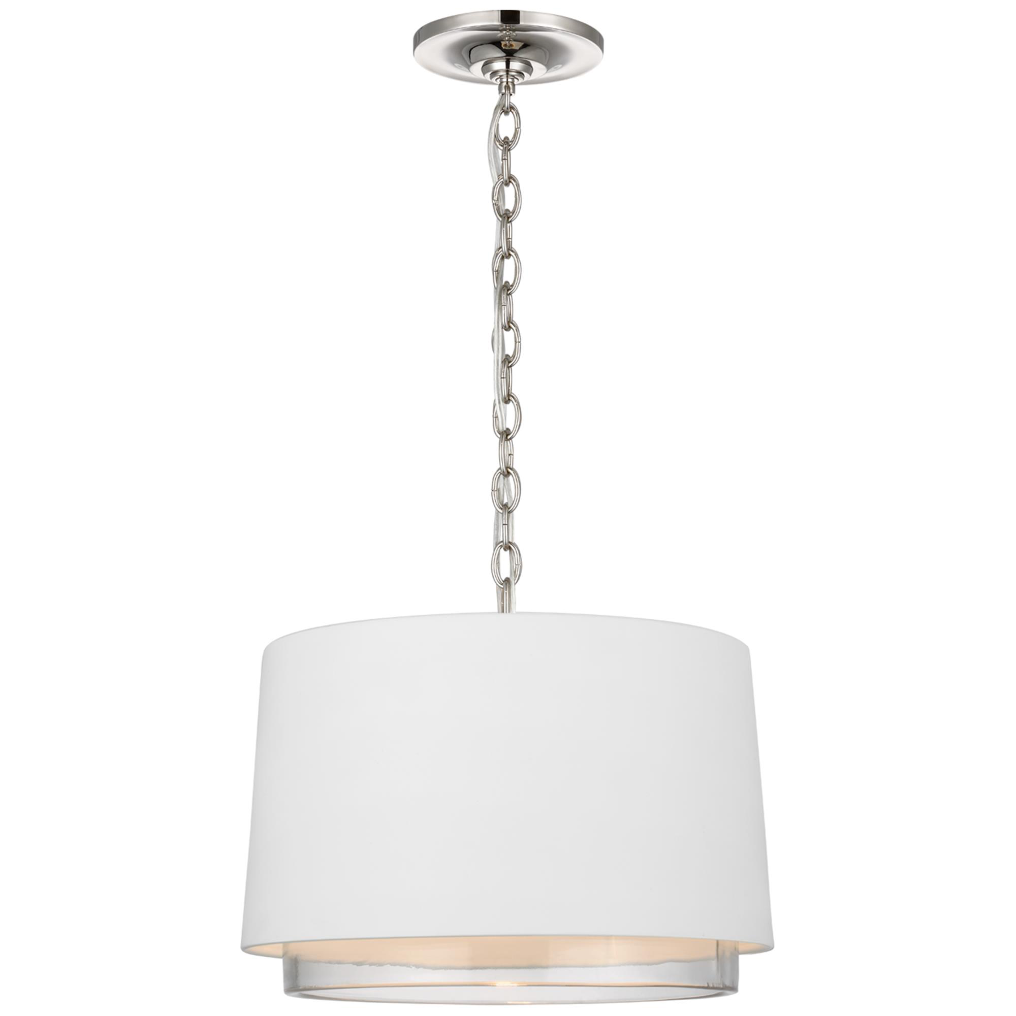 Shown in Polished Nickel finish and Matte White and Clear glass