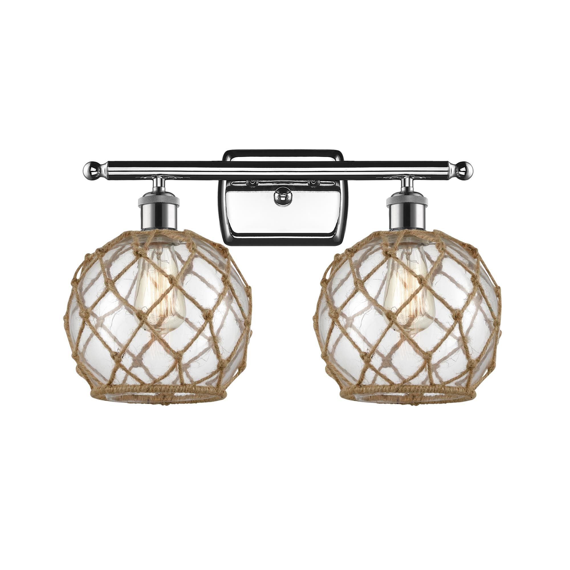 Shown in Polished Chrome finish and Clear With Black Rope glass