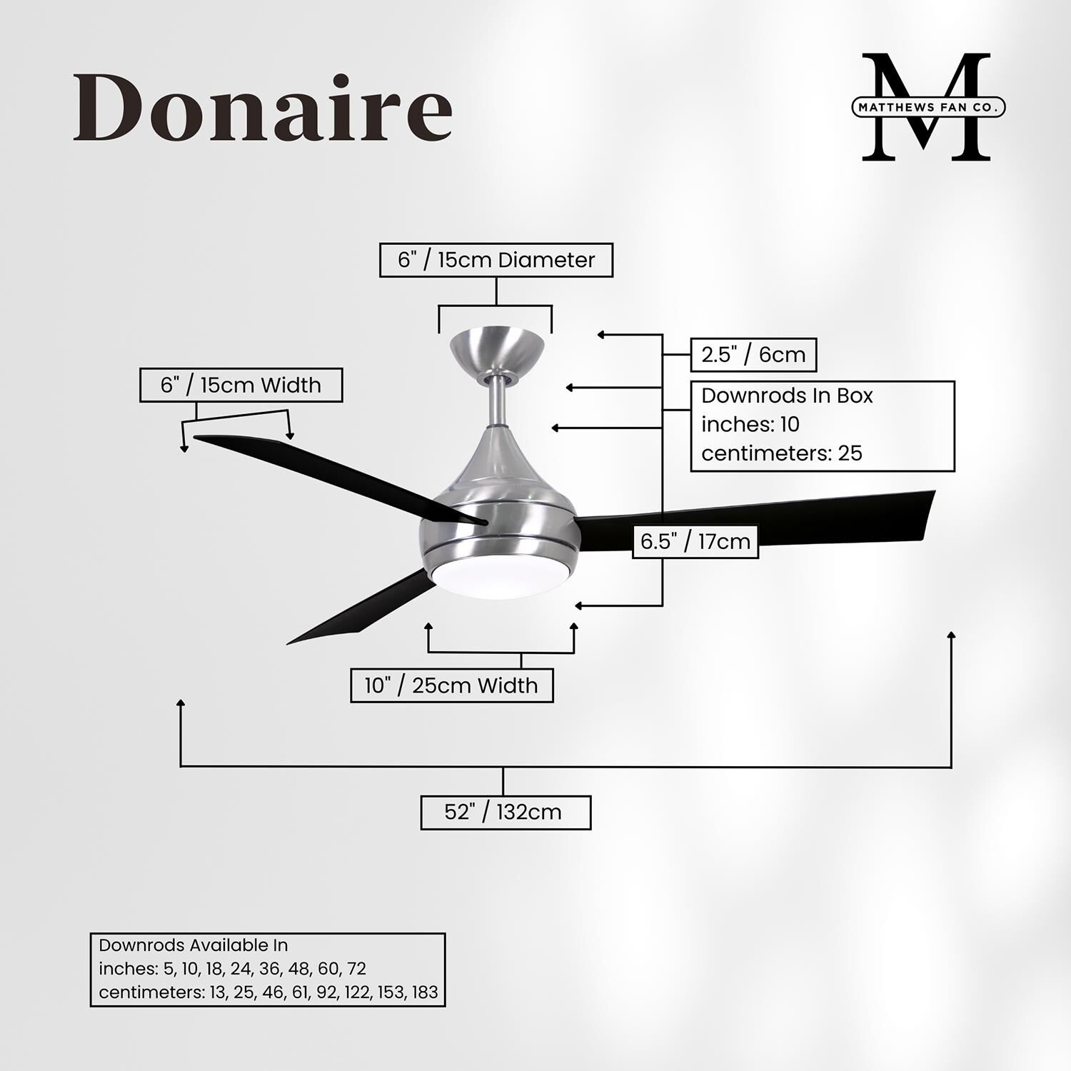 Donaire Outdoor Coastal Wet Rated 52 Inch Ceiling Fan with Light Kit by Matthews Fan Company
