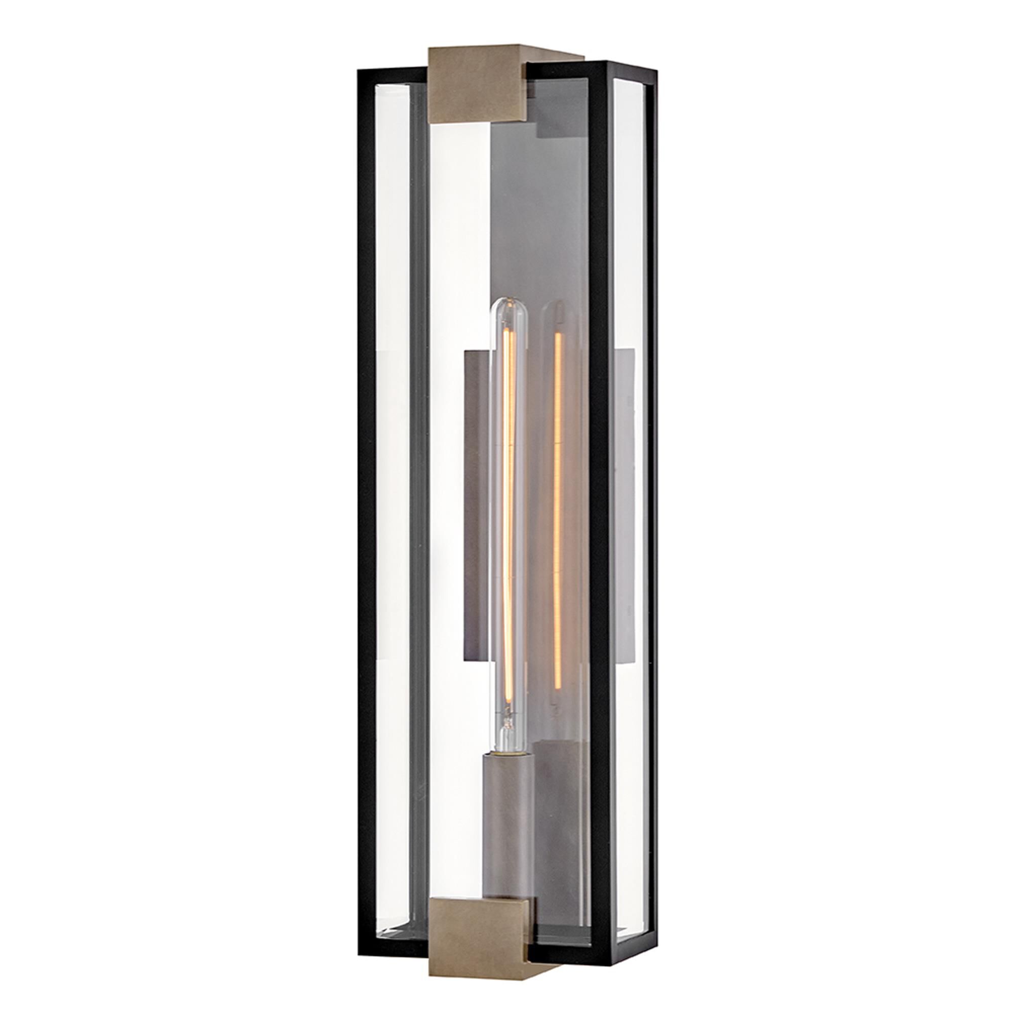Shown in Black finish and Clear Beveled glass and Burnished Bronze accent