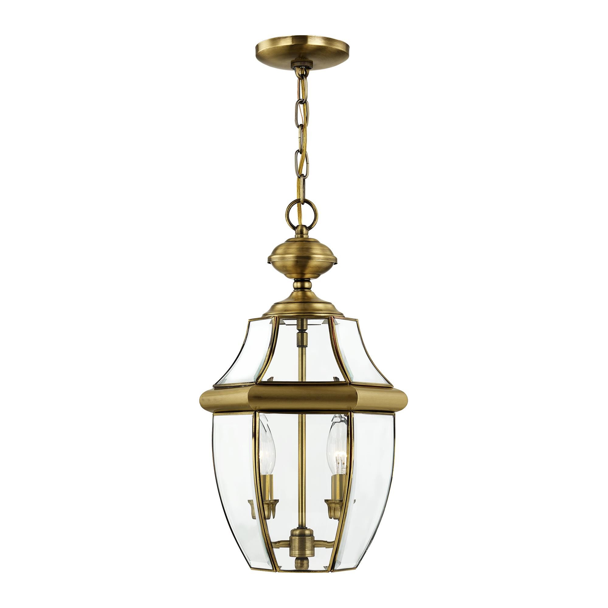 Shown in Antique Brass finish and Clear Beveled glass