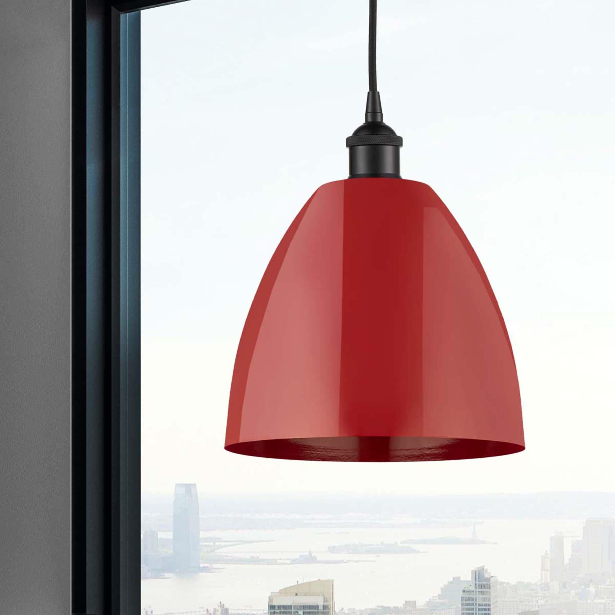 Shown in Matte Black finish and Red Plymouth Dome shade
