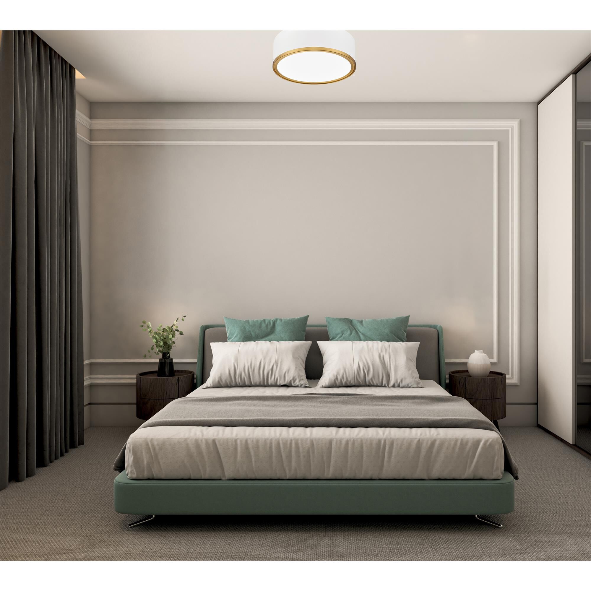 Shown in Matte White + Modern Gold finish and Frosted glass and Frosted shade