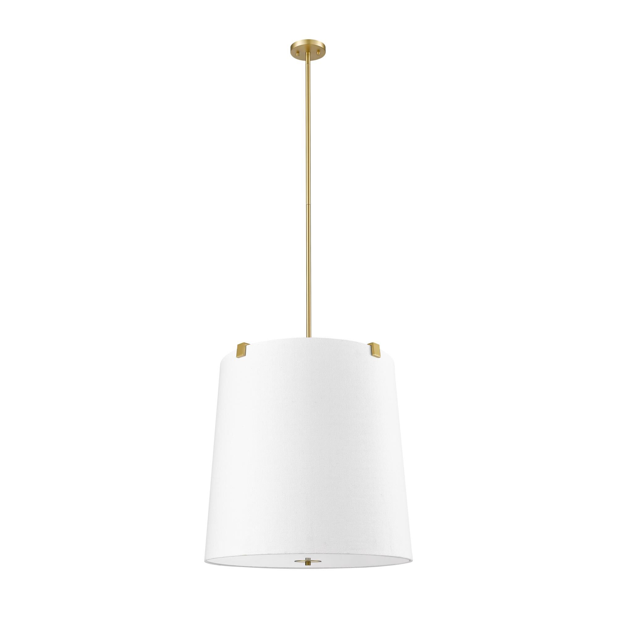 Shown in Modern Gold finish and White Linen shade