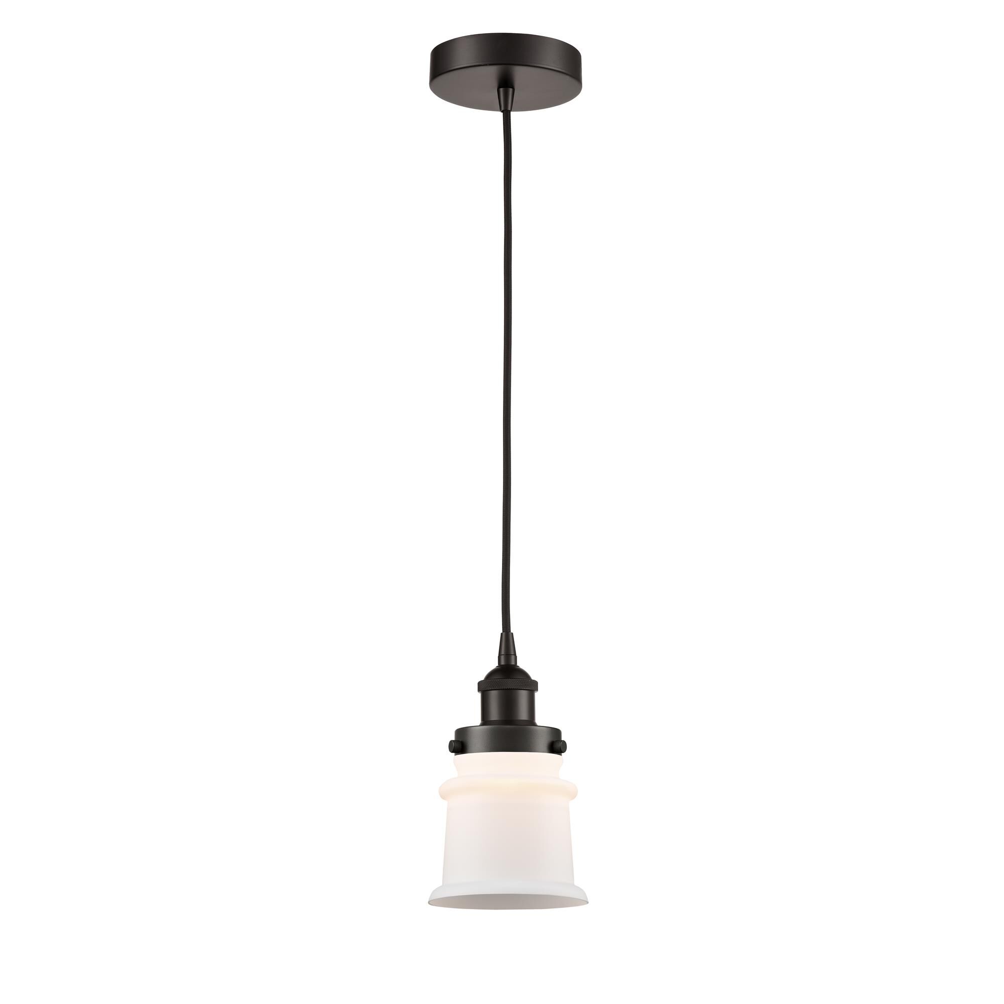 Shown in Oil Rubbed Bronze finish and Matte White Small Canton glass