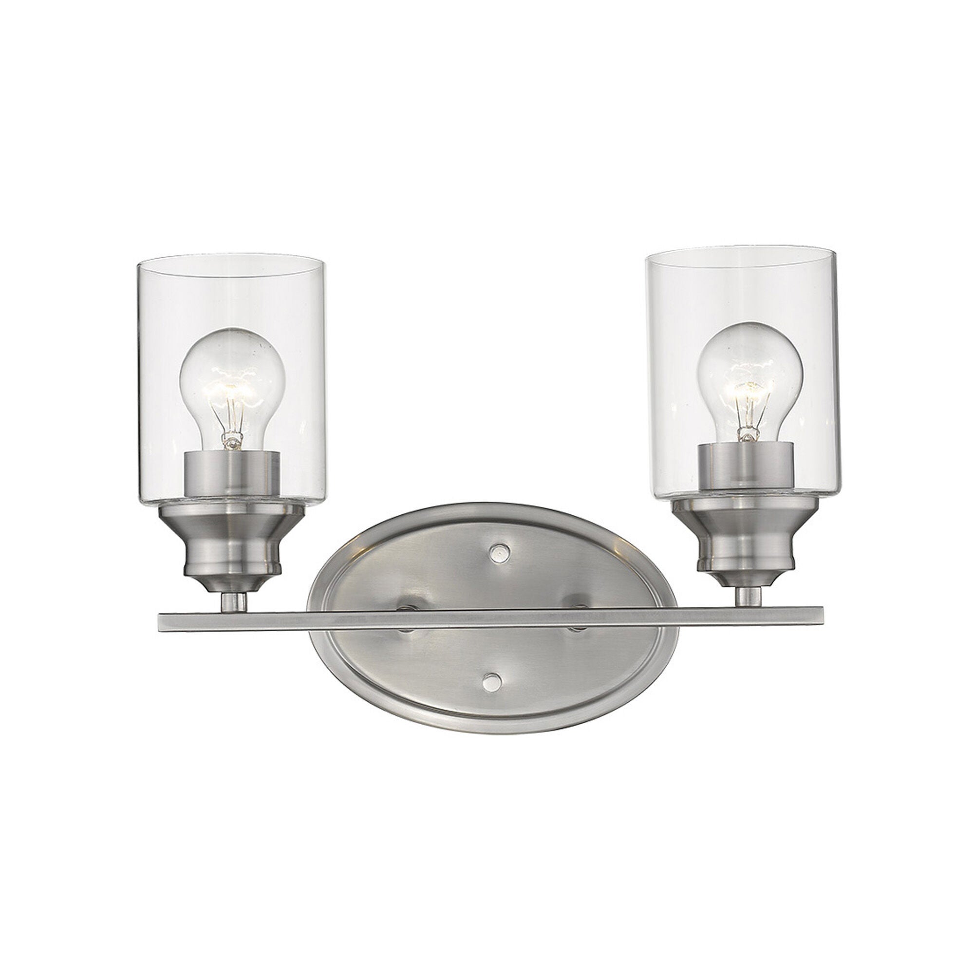 Shown in Satin Nickel finish and Clear glass and Clear, Cylindrical Glass s shade