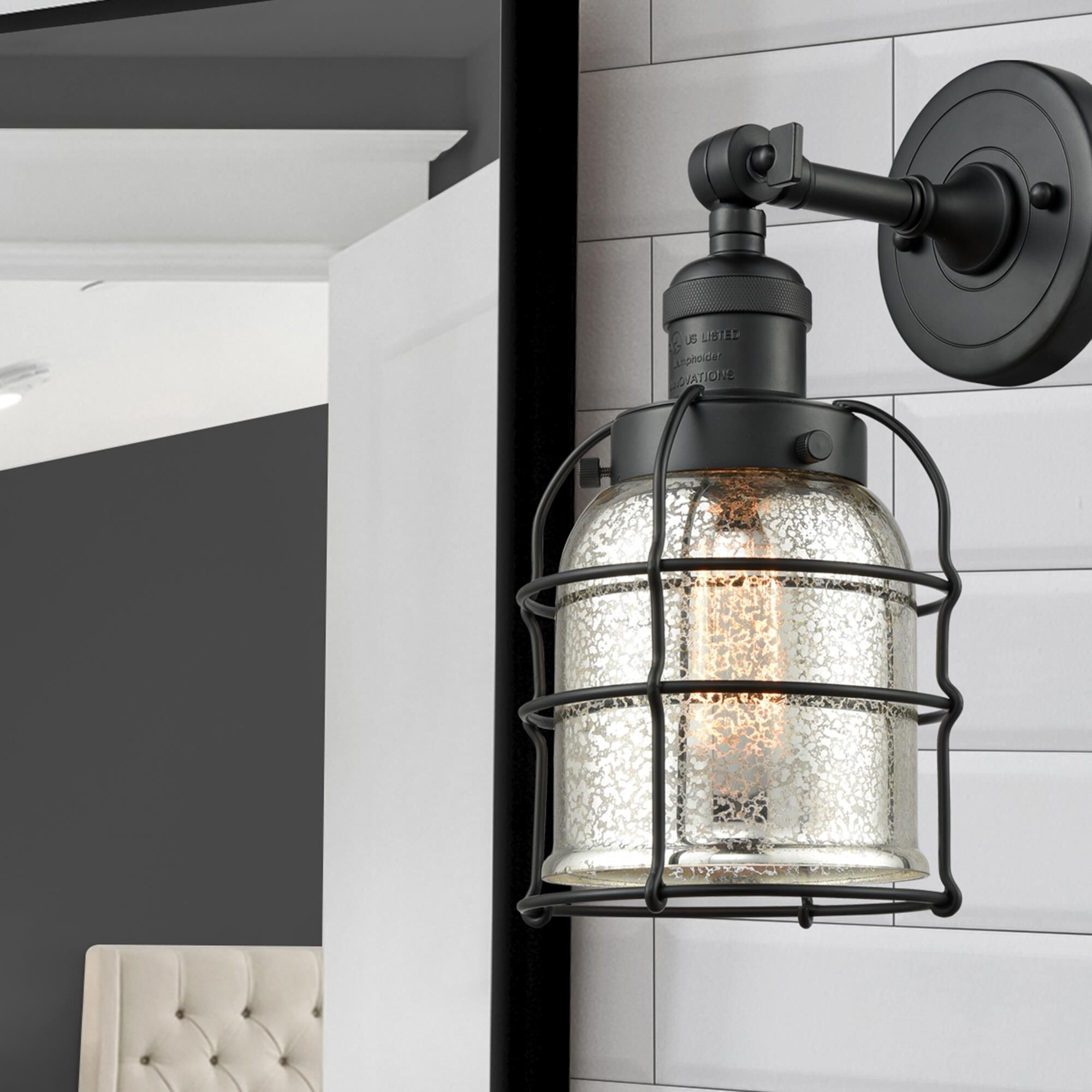 Shown in Matte Black finish and Silver Mercury glass and No Accent accent