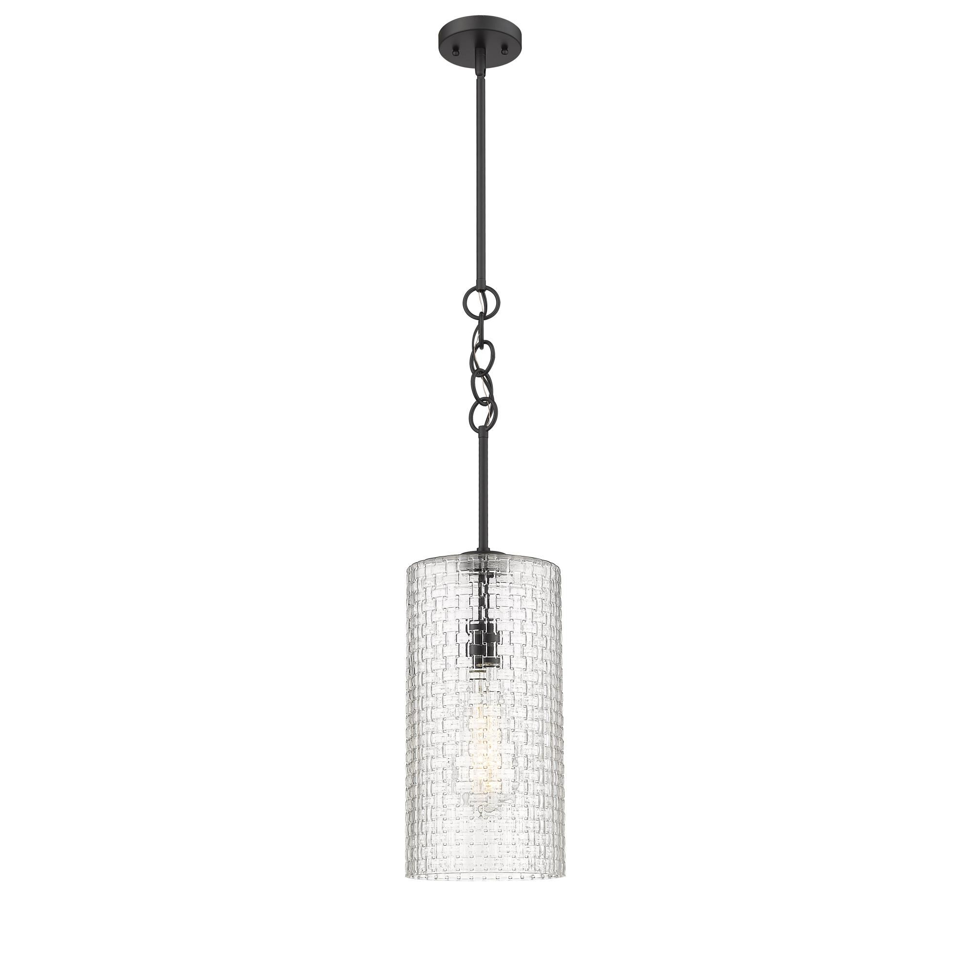 Shown in Matte Black, Clear Basket Weave finish and Clear Basket Weave glass and Clear Basket Weave Glass shade