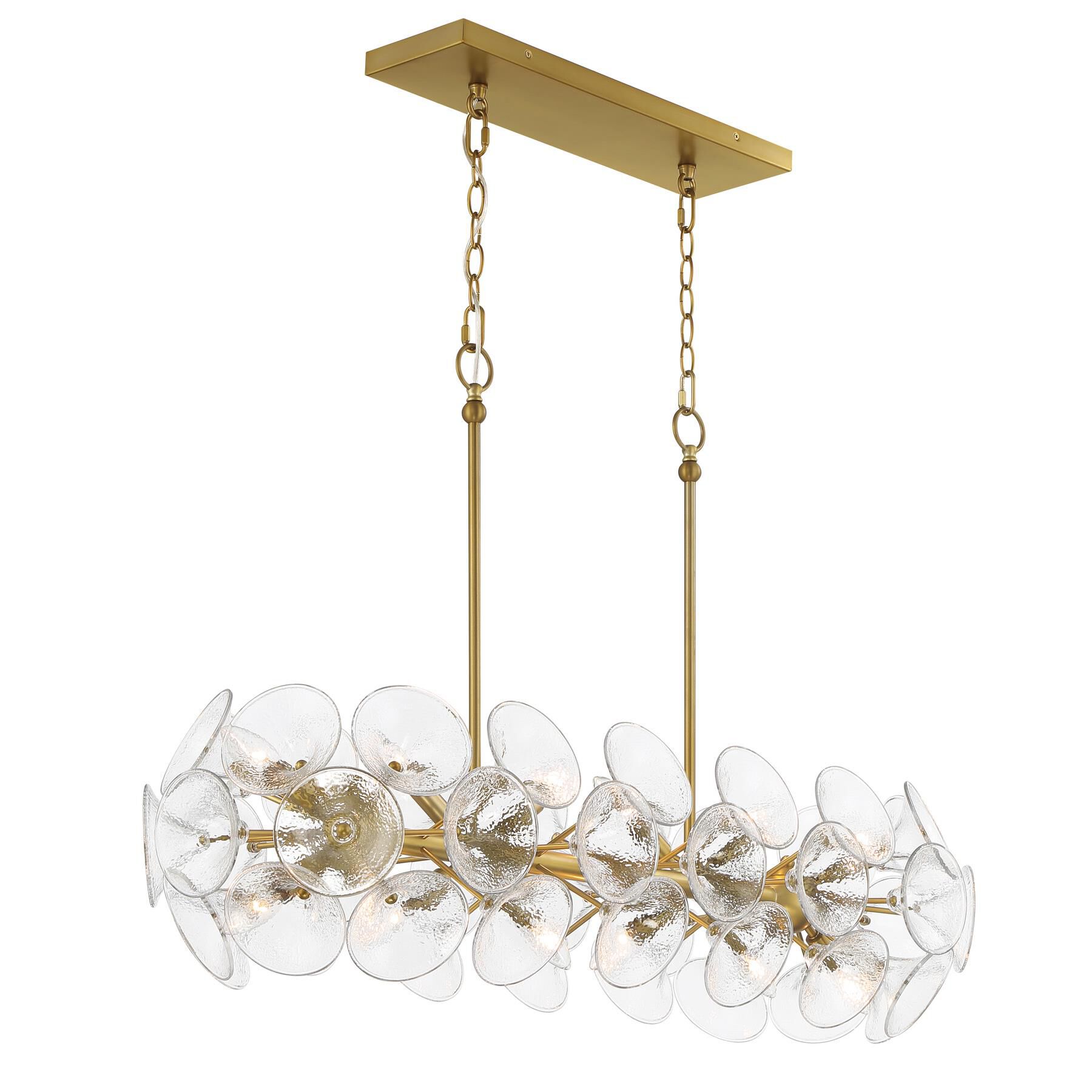 Shown in Soft Brass finish and Textured Clear Fluted glass