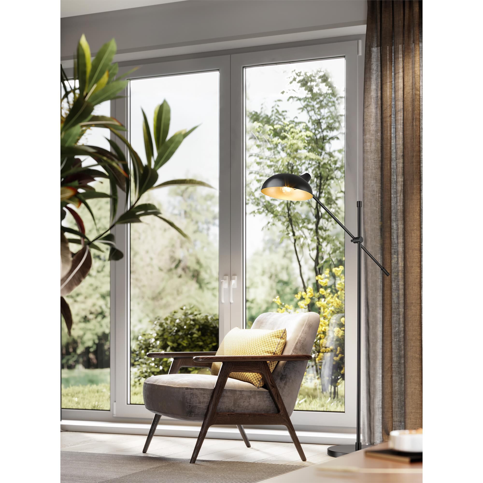 Shown in Matte Black finish and Outer Matte Black and Inner Golden Steel shade