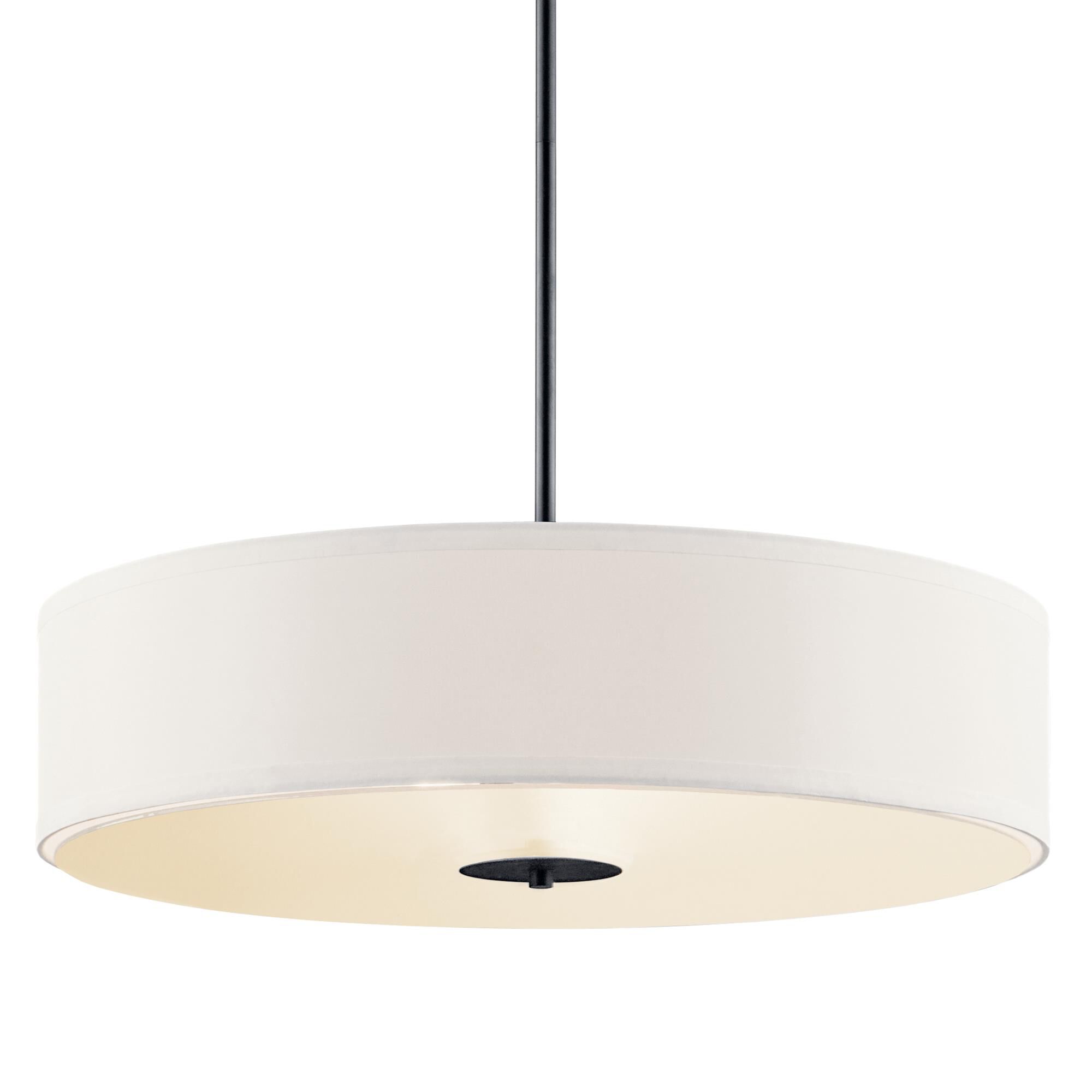 Shown in Black finish and Satin Etched glass and White Microfiber shade