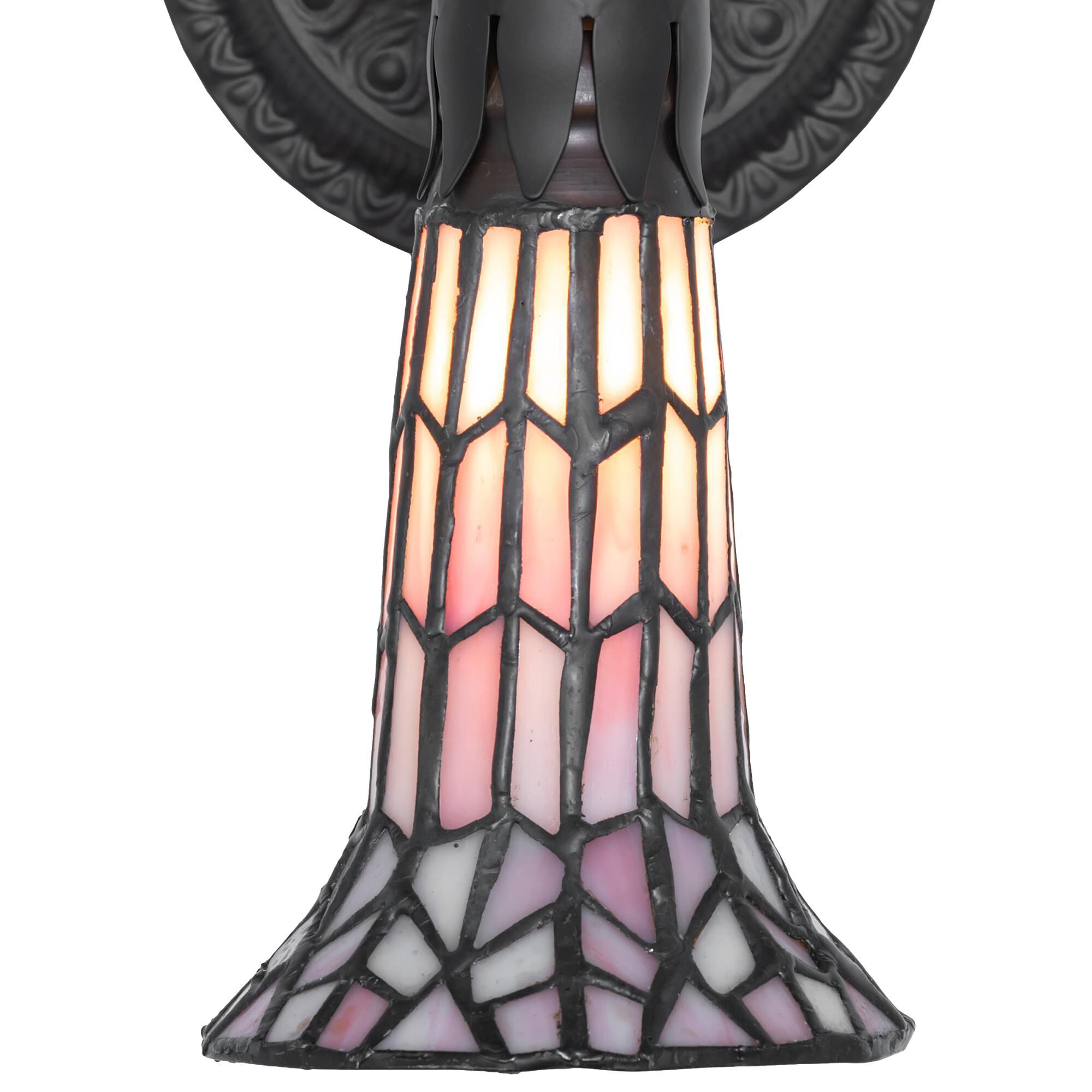 Shown in Oil Rubbed Bronze finish and Pink glass