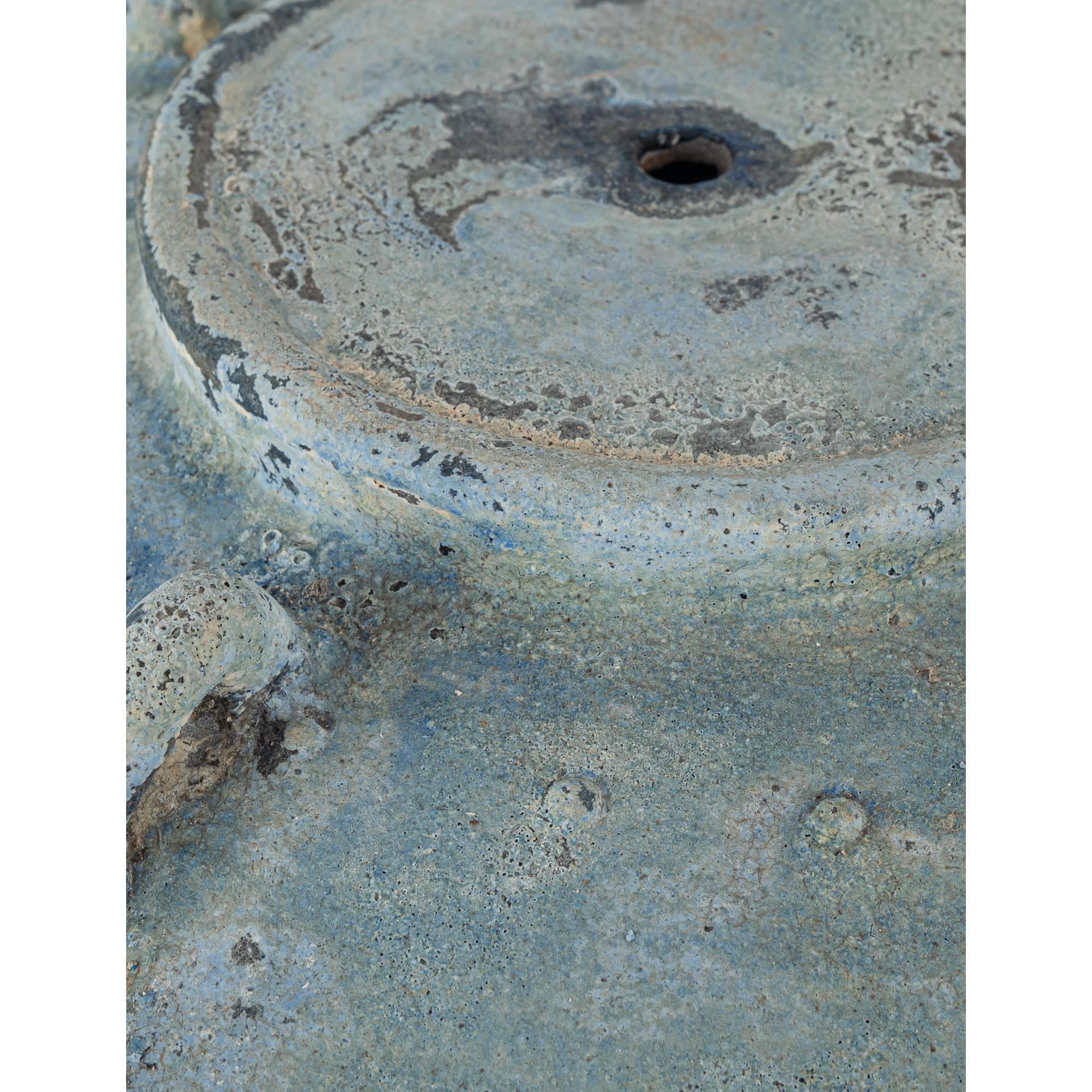 Shown in Antique Blue Drip finish and Natural Linen shade