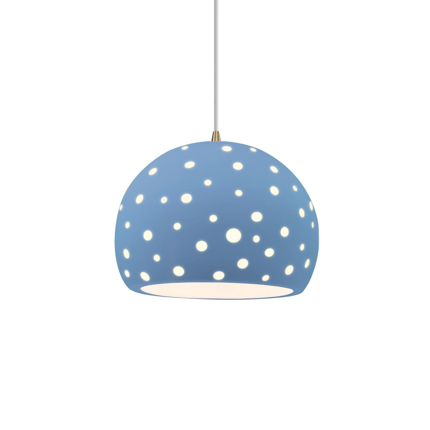 Shown in Antique Brass finish and Sky Blue shade