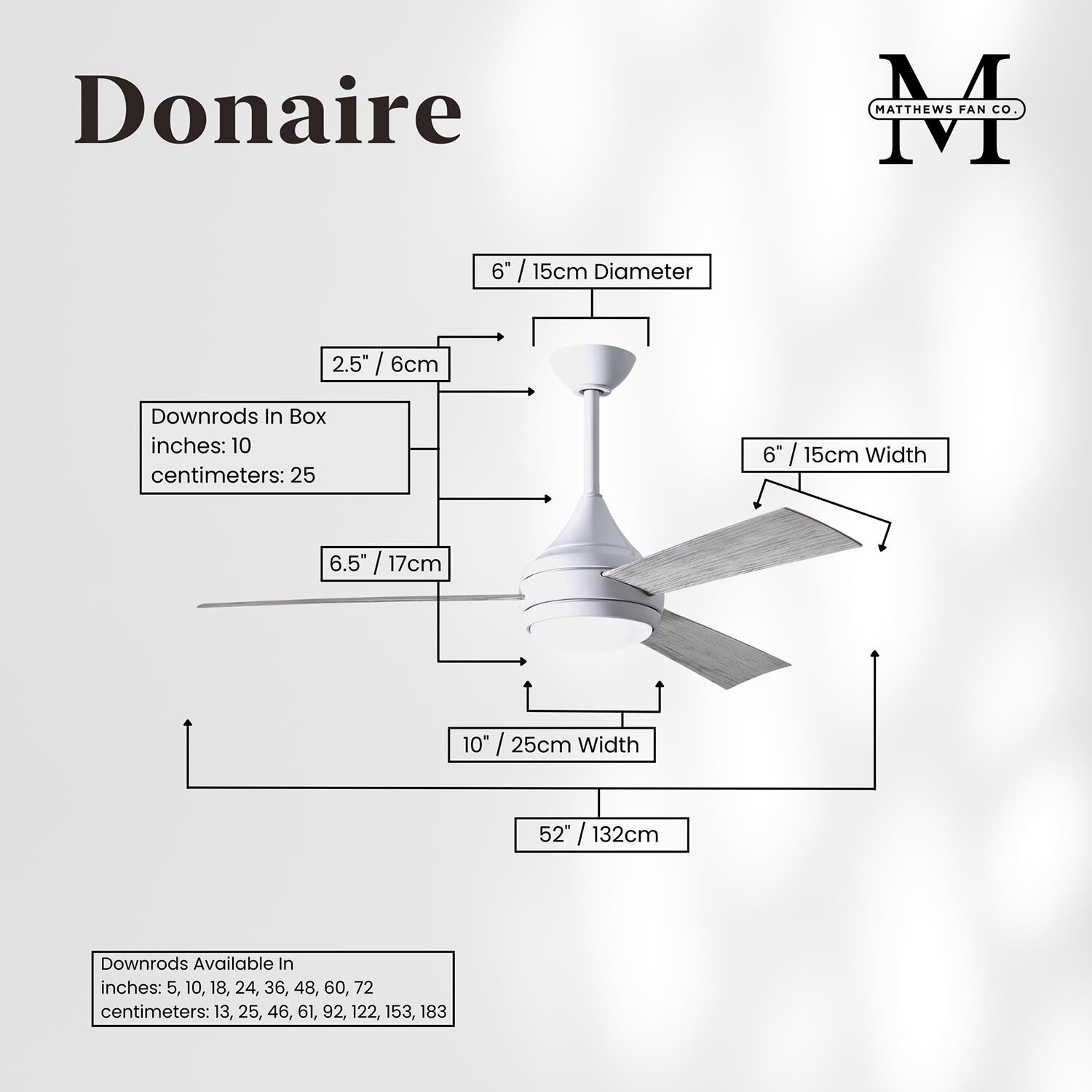 Donaire Outdoor Coastal Wet Rated 52 Inch Ceiling Fan with Light Kit by Matthews Fan Company