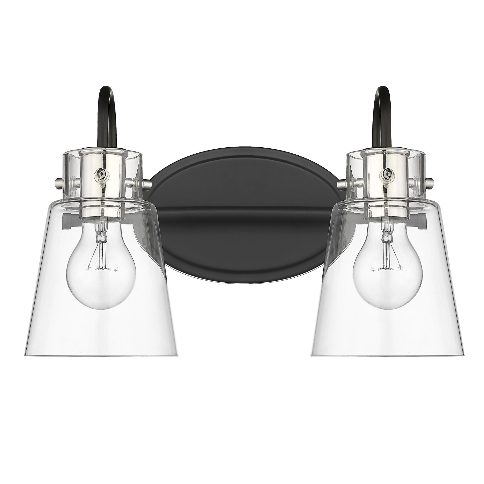 Shown in Matte Black And Polished Nickel finish and Clear Glass shade