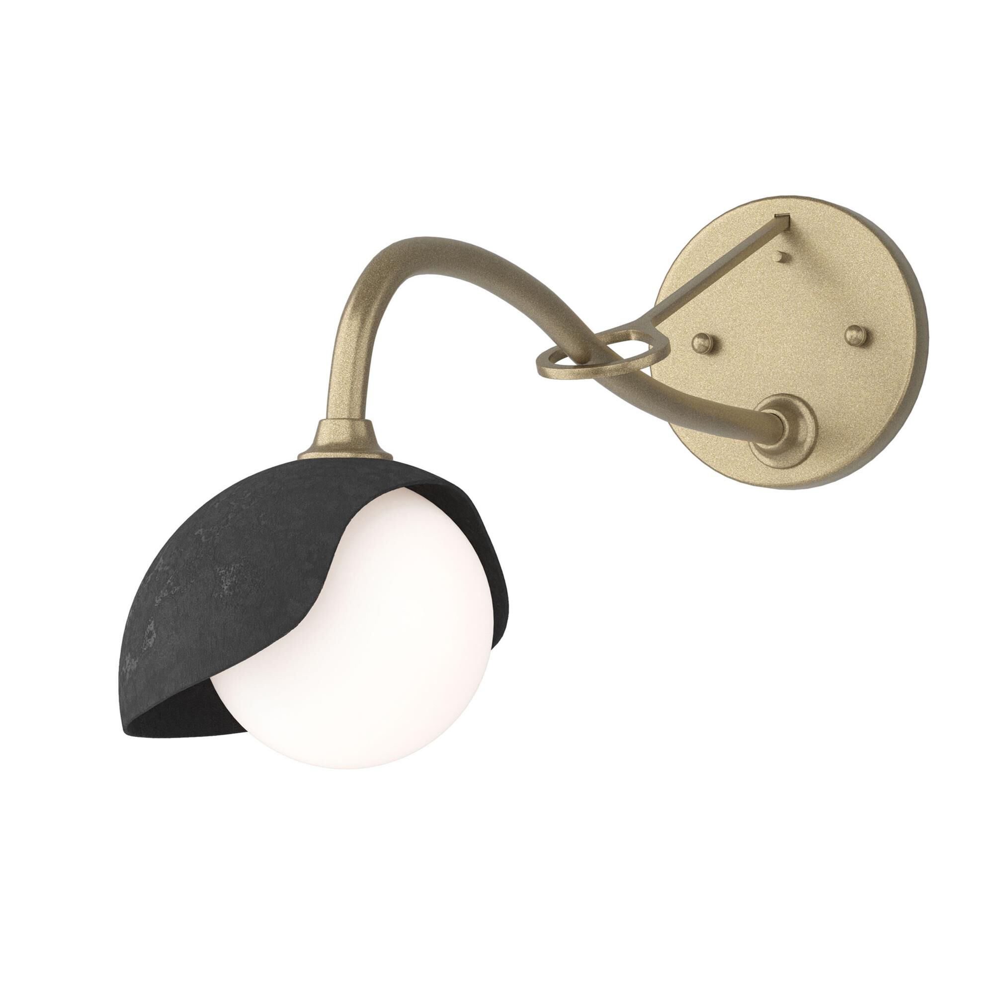 Shown in Soft Gold finish and Opal glass and Black (10) accent