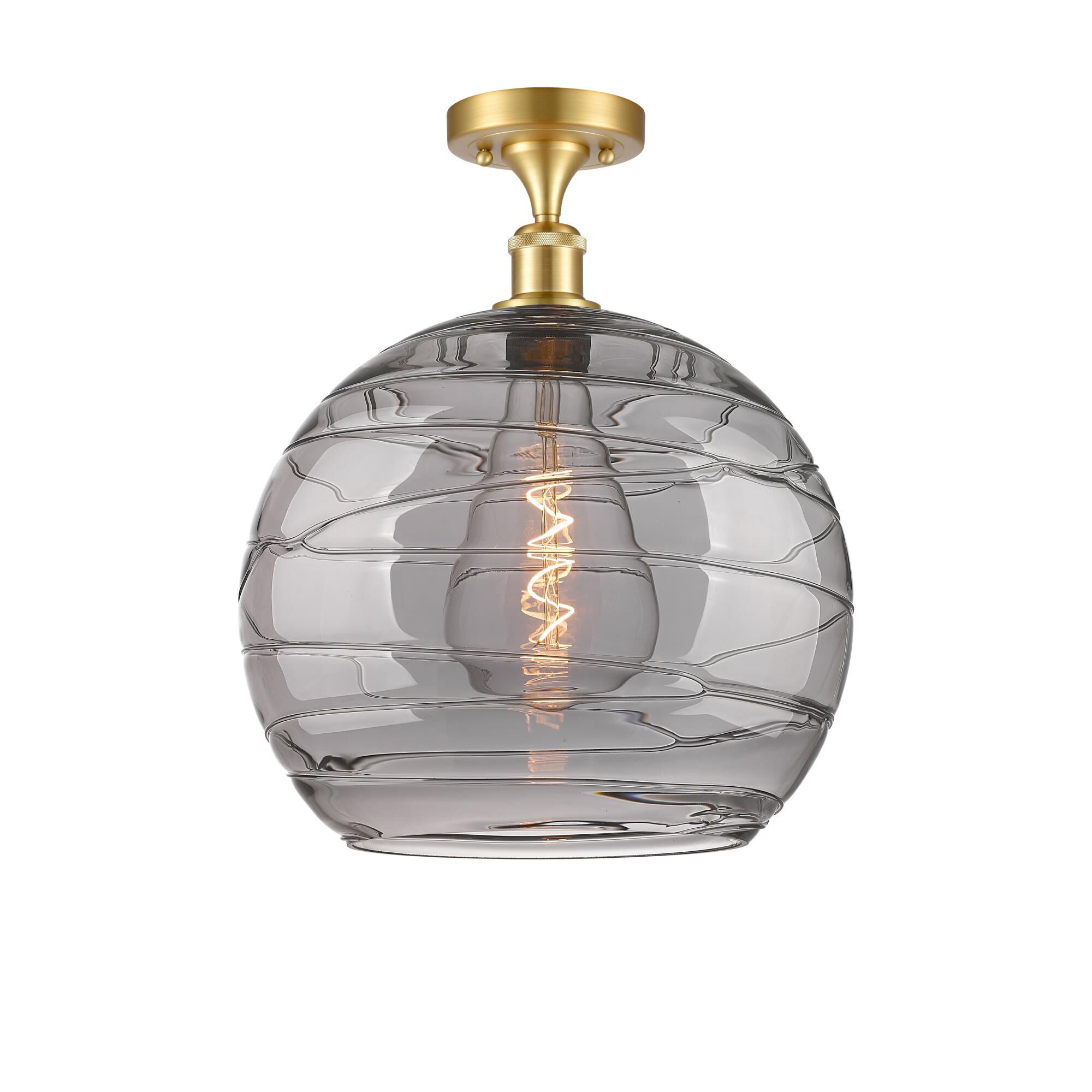 Shown in Satin Gold finish and Light Smoke Deco Swirl glass