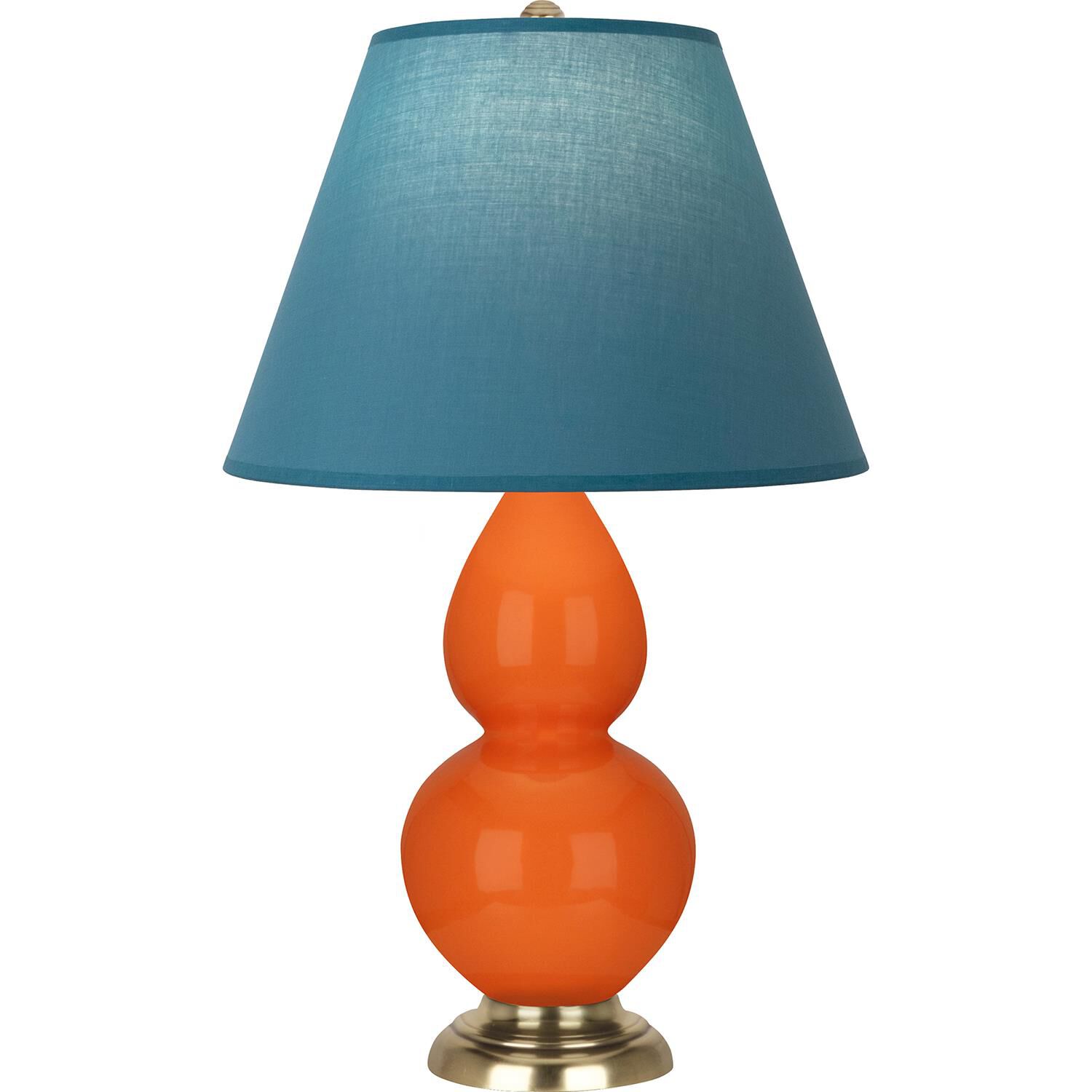 Shown in Pumpkin finish and Bright Blue and Gray shade and Antique Natural Brass accent