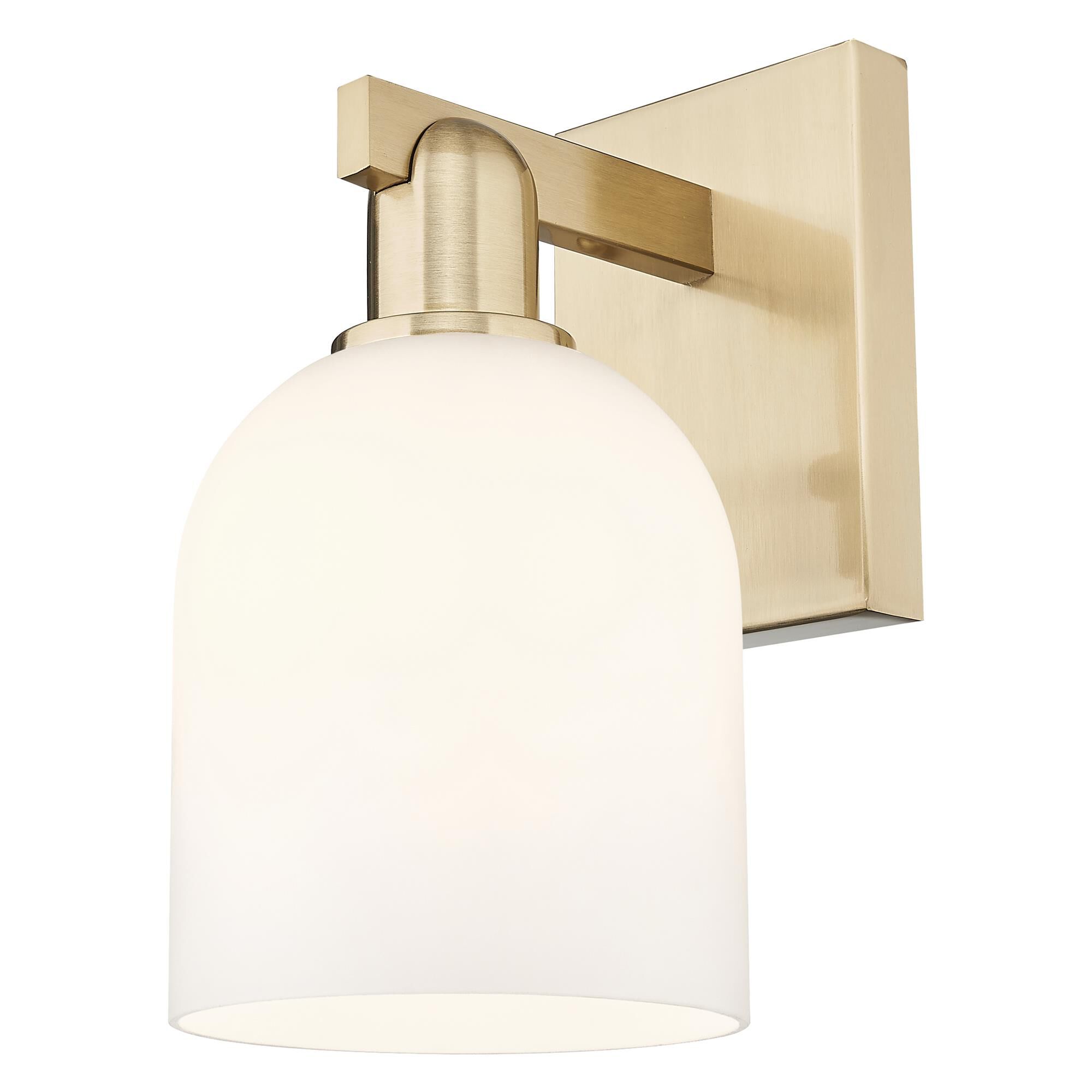 Shown in Champagne Bronze finish and White glass
