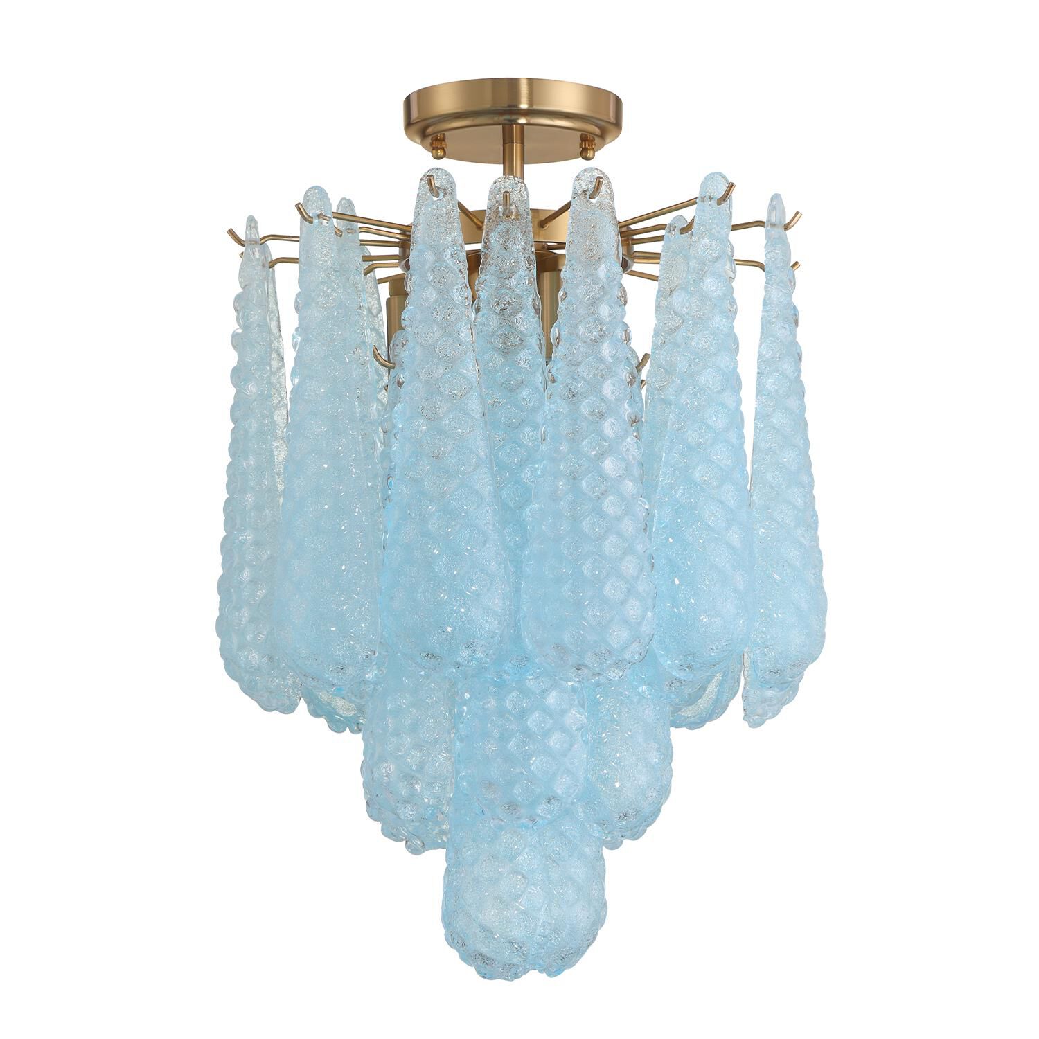 Shown in Aged Brass finish and Sand Blue glass